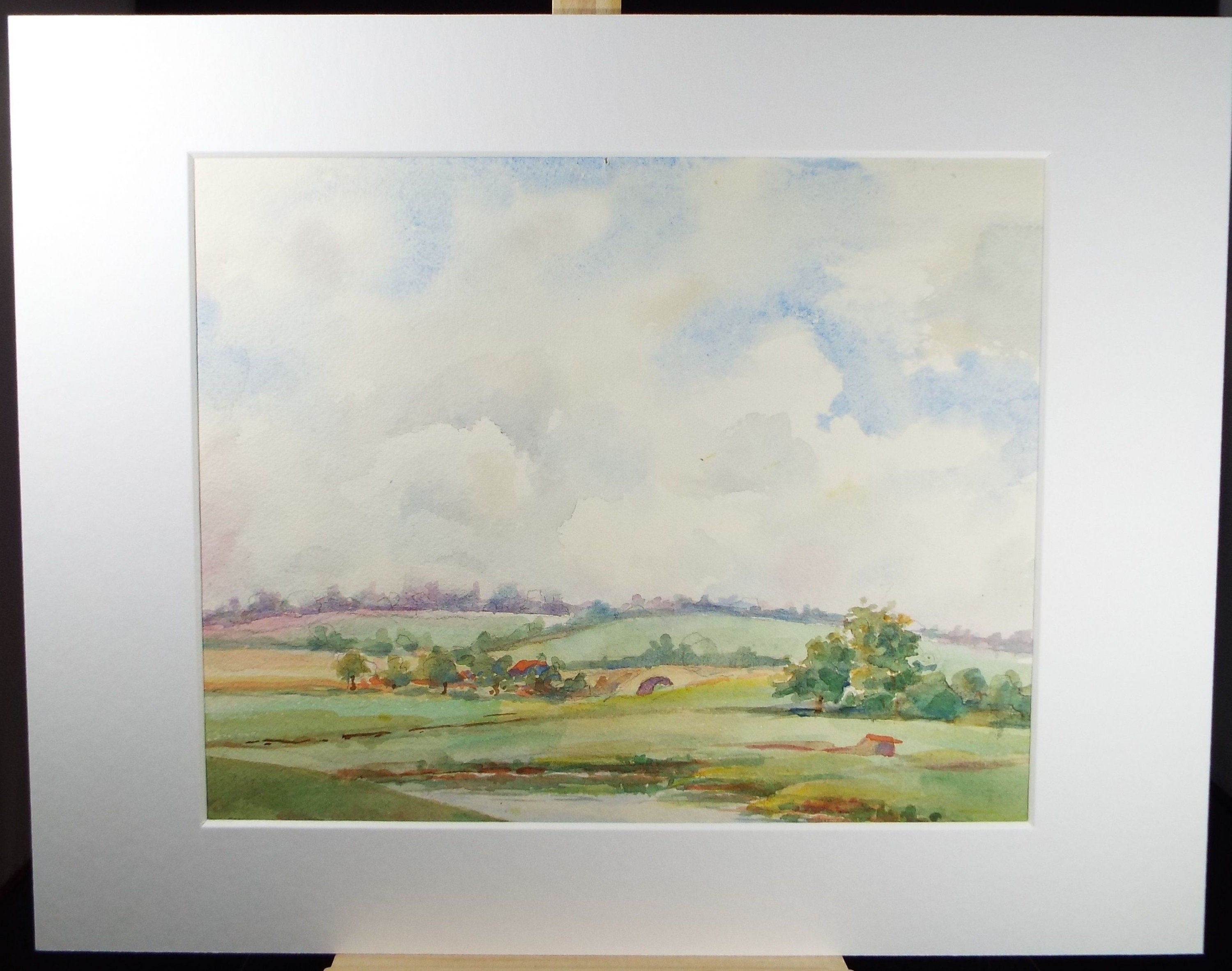 Original Watercolour, 'River through a green Landscape' Mid  20th Century,Artist Unknown