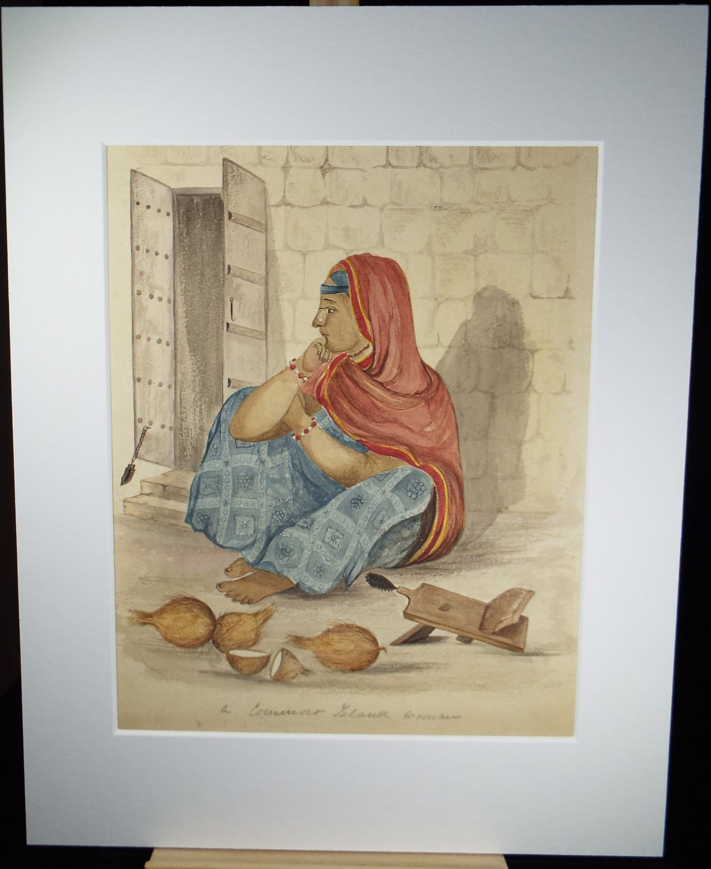 Original Watercolour , 'Seated woman with coconuts', Early 20th Century, Artist Unknown