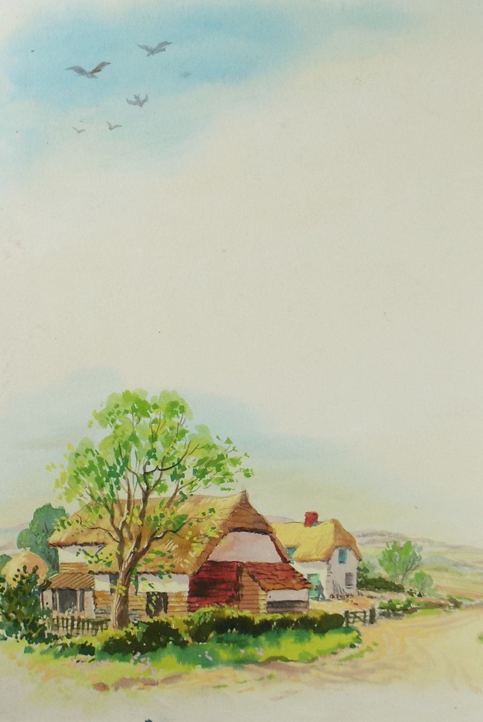 Original Watercolour, 'Sussex Farm Buildings', Circa 1960's,Artist Unknown