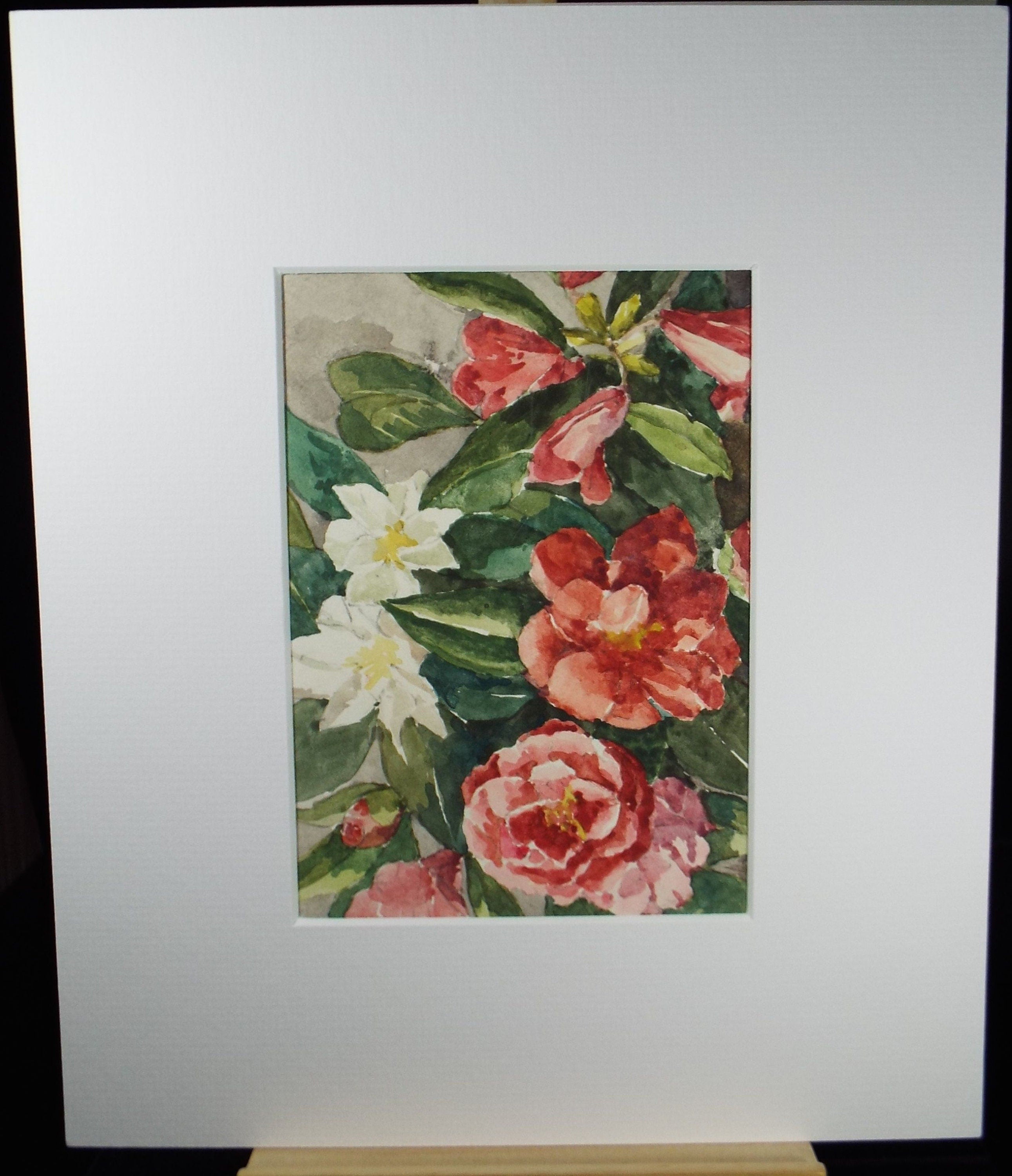 Original Watercolour, 'Still life of Camellias', Circa 1950's, Artist Unknown