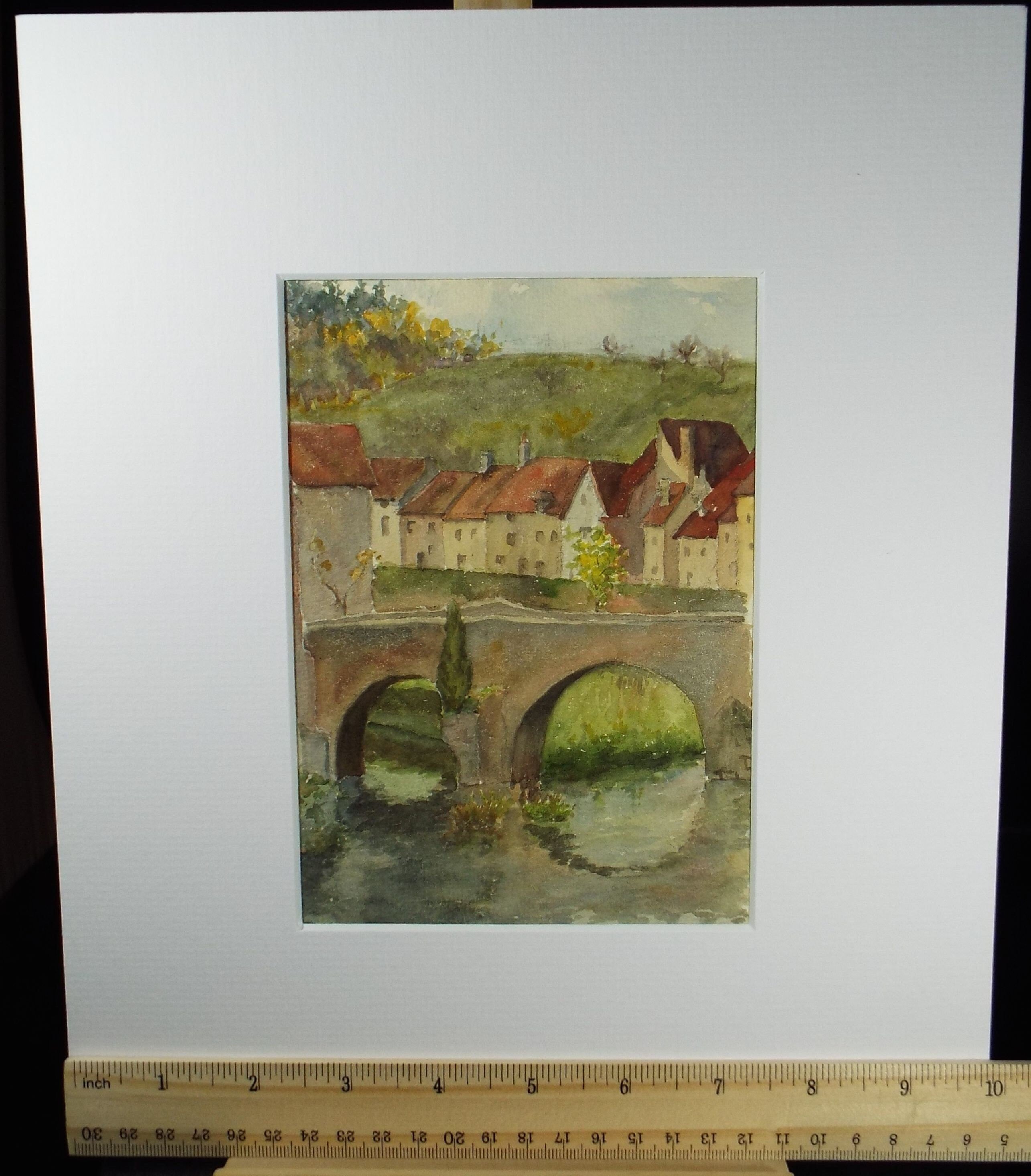 Original Watercolour, 'Street above the river',  Mid 20th Century, Artist Unknown