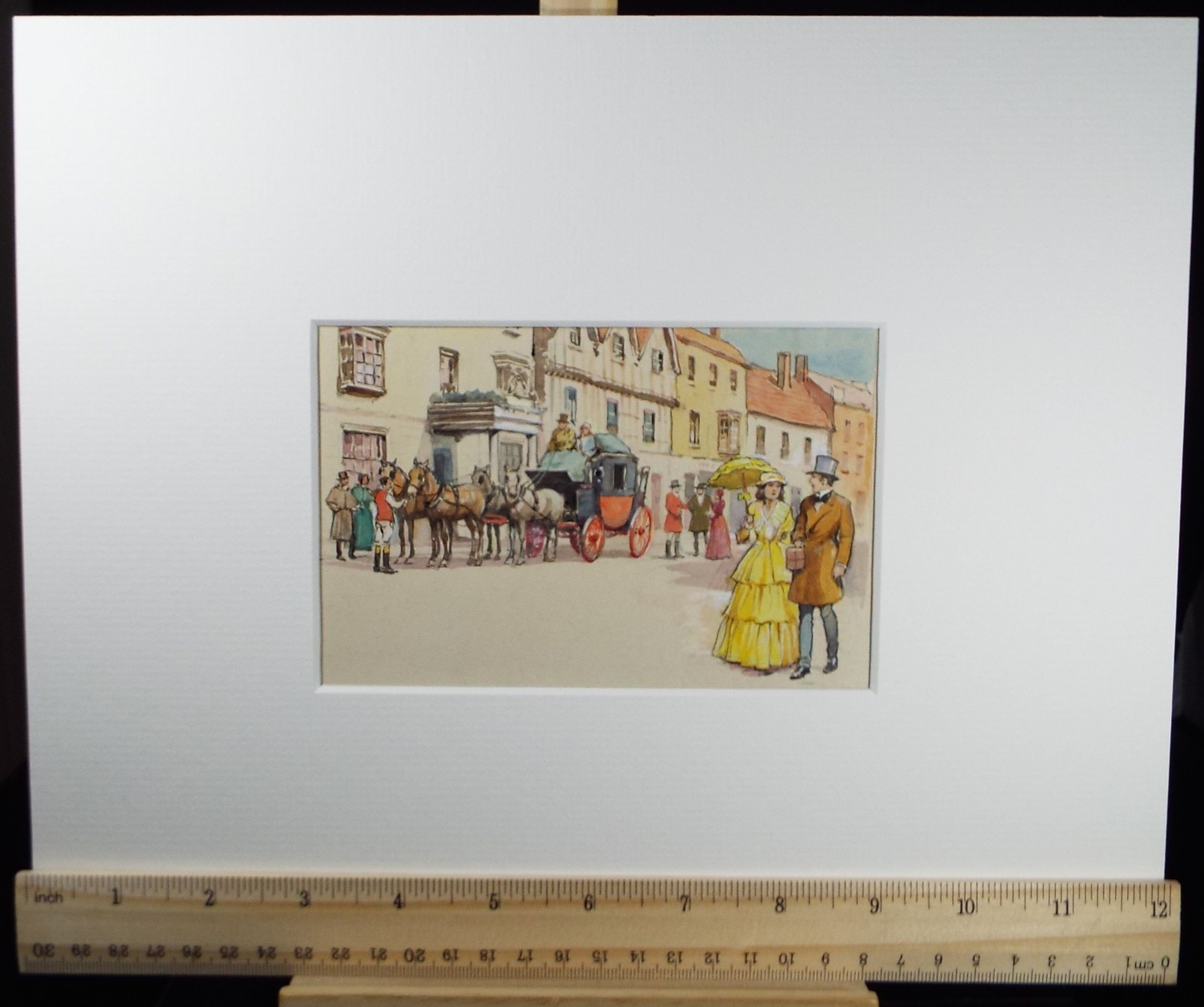 Original Watercolour, 'Mail Coach with figures', Mid 20th Century, Artist Unknown