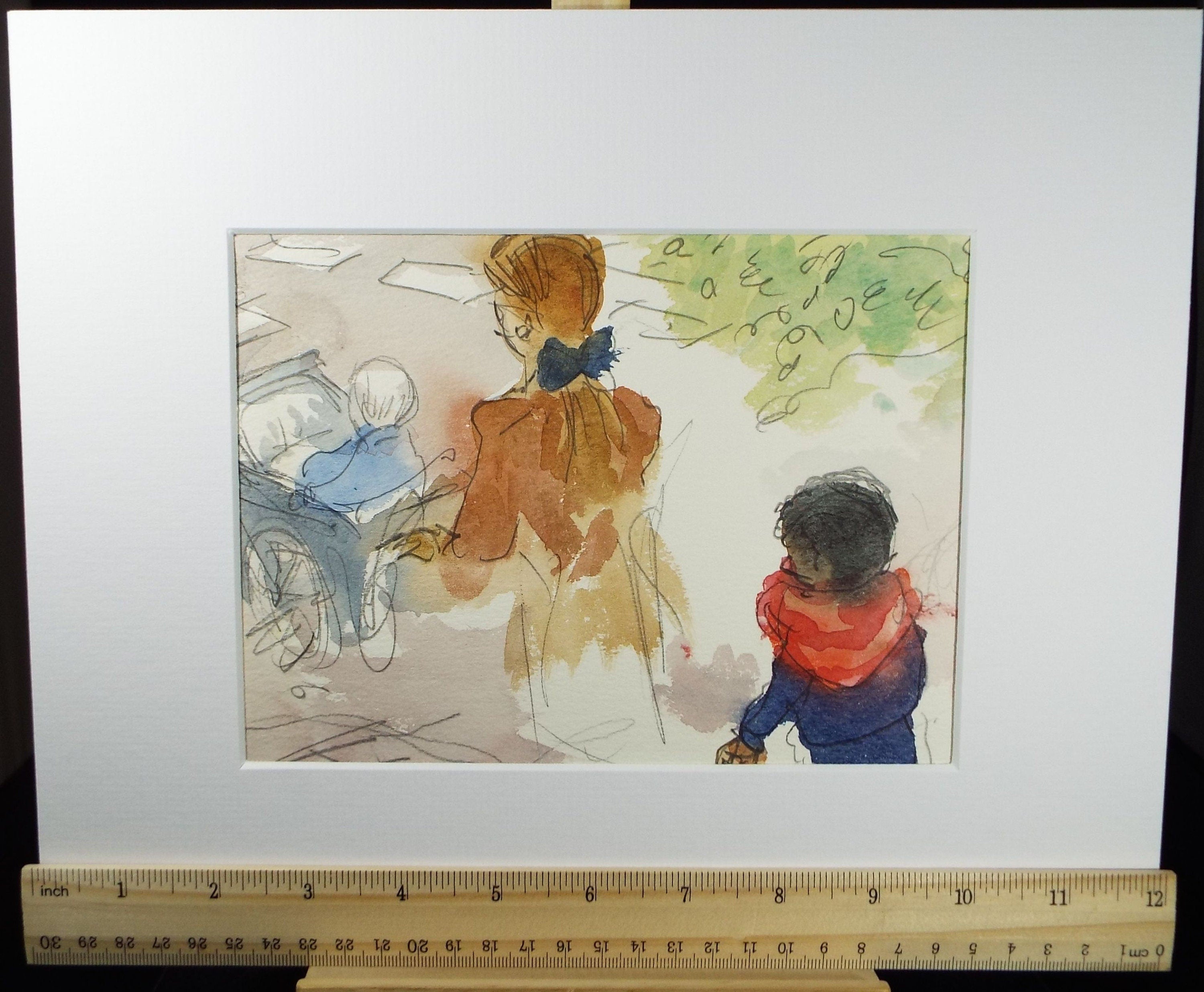 Original Watercolour, 'Figures with Pram', 1960's, William D Clyne (1922-1981)