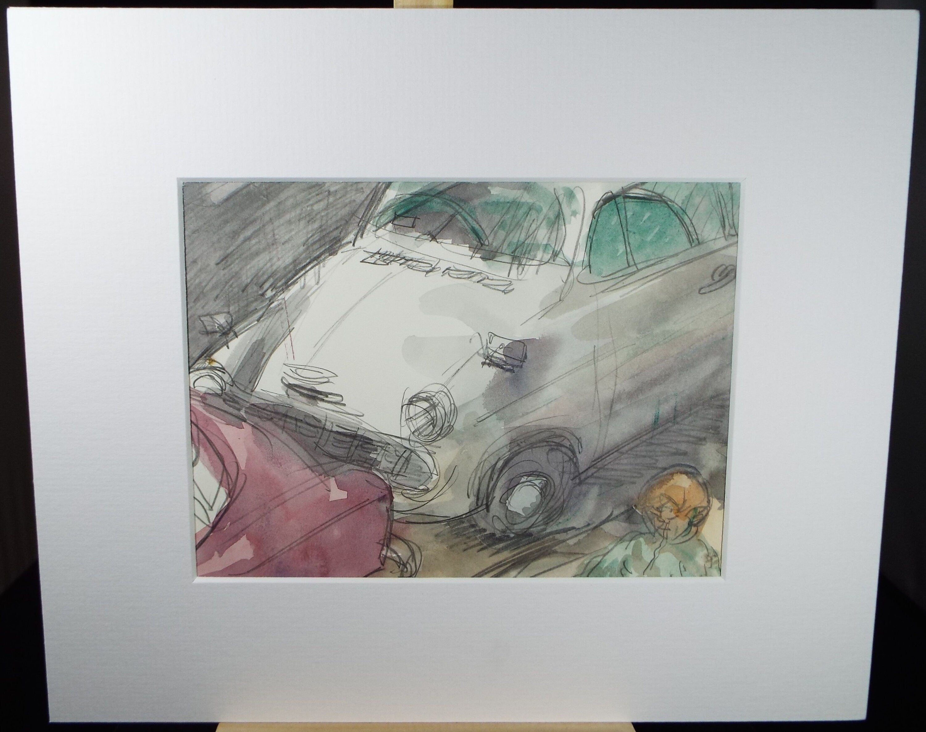 Original Watercolour, 'Ford Anglia with Figure', 1960's, William D Clyne (1922-1981)