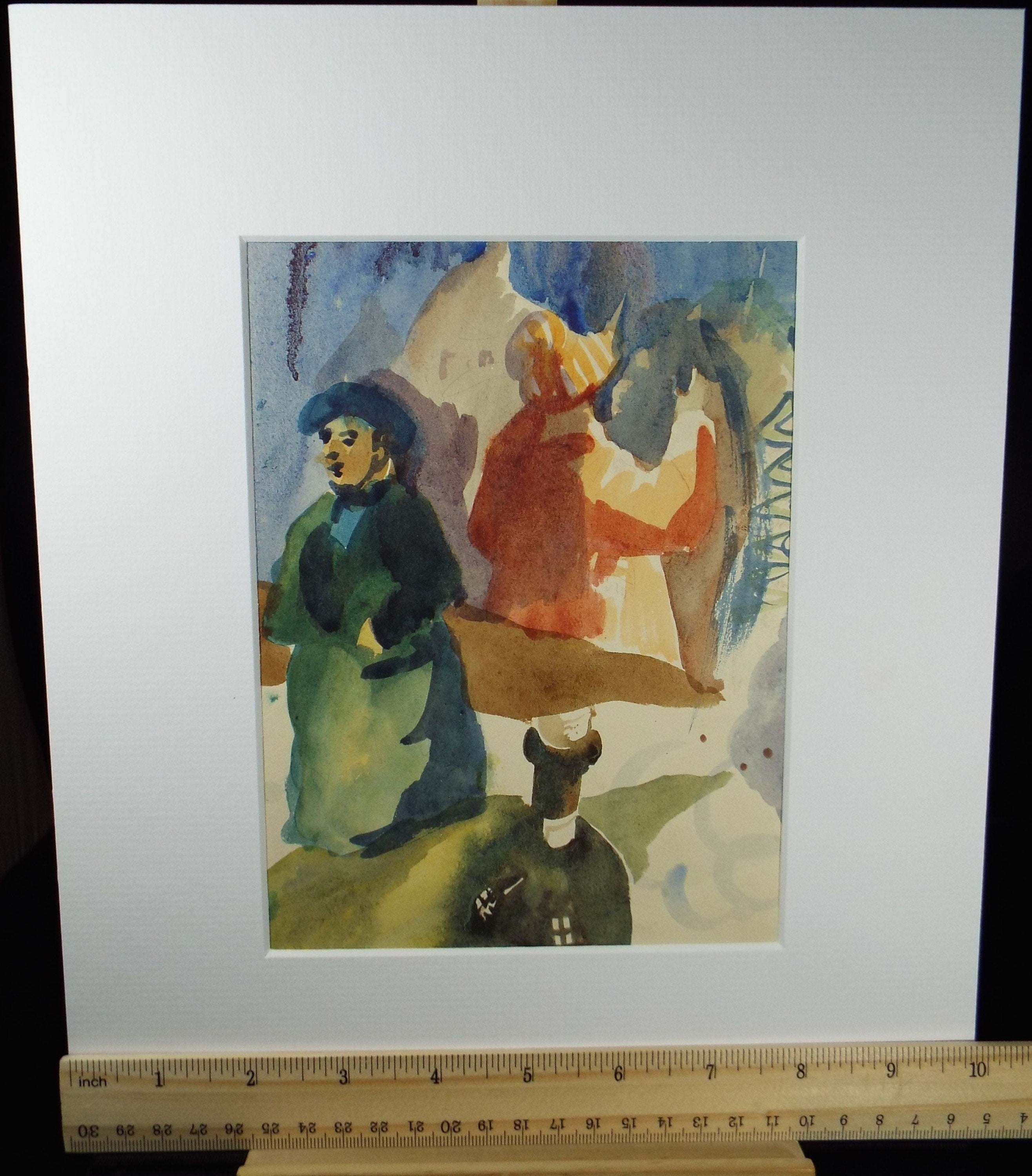 Original Watercolour, 'Figures with a bottle', Circa 1950's, William D Clyne (1922-1981)