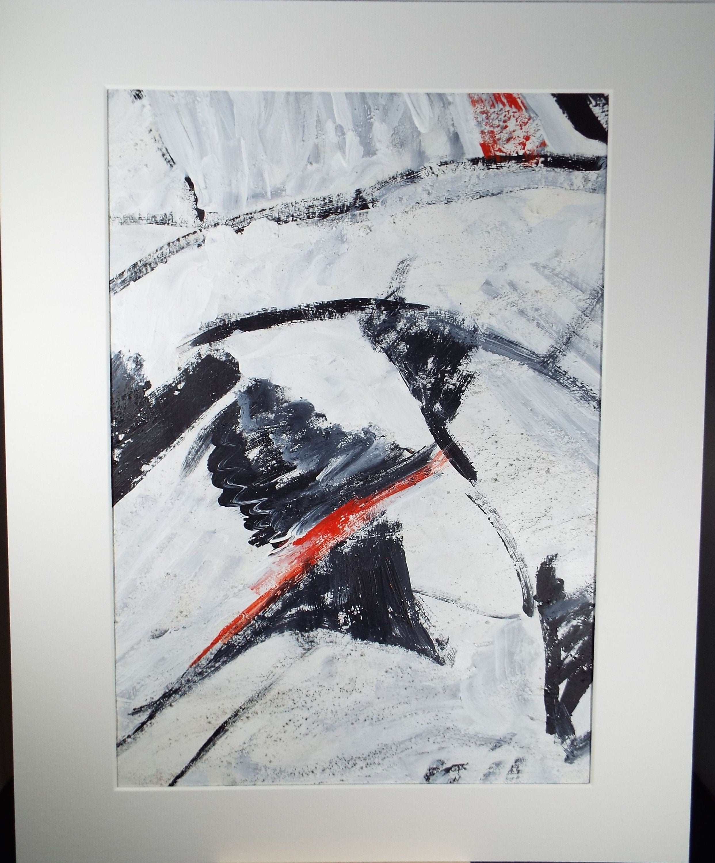 Original Acrylic on Paper, 'Black & white Abstract', Late 20th Century, Artist Unknown