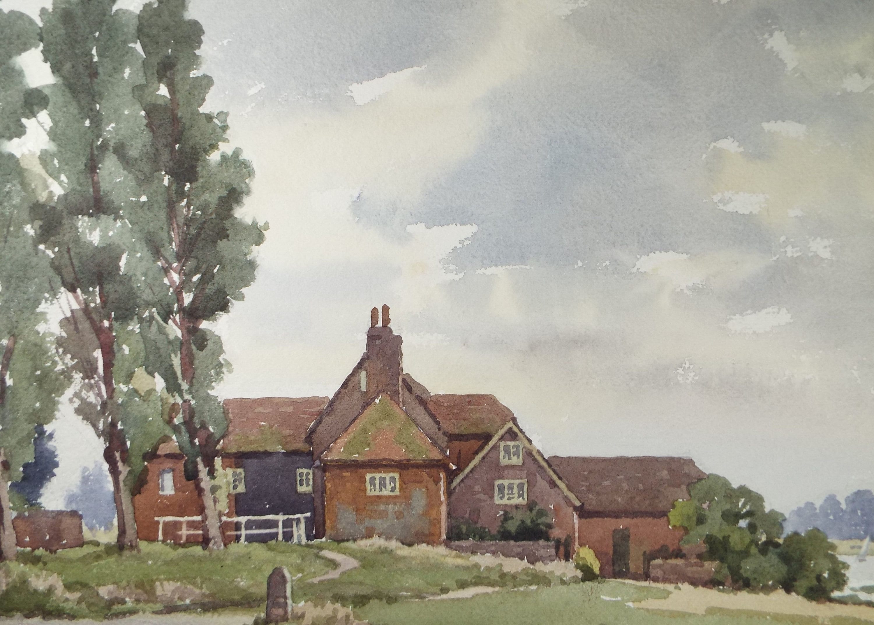 Original Watercolour on Paper, 'Farmhouse, Bosham', Edward Albert Hickling (1913-1998), Circa 1950's