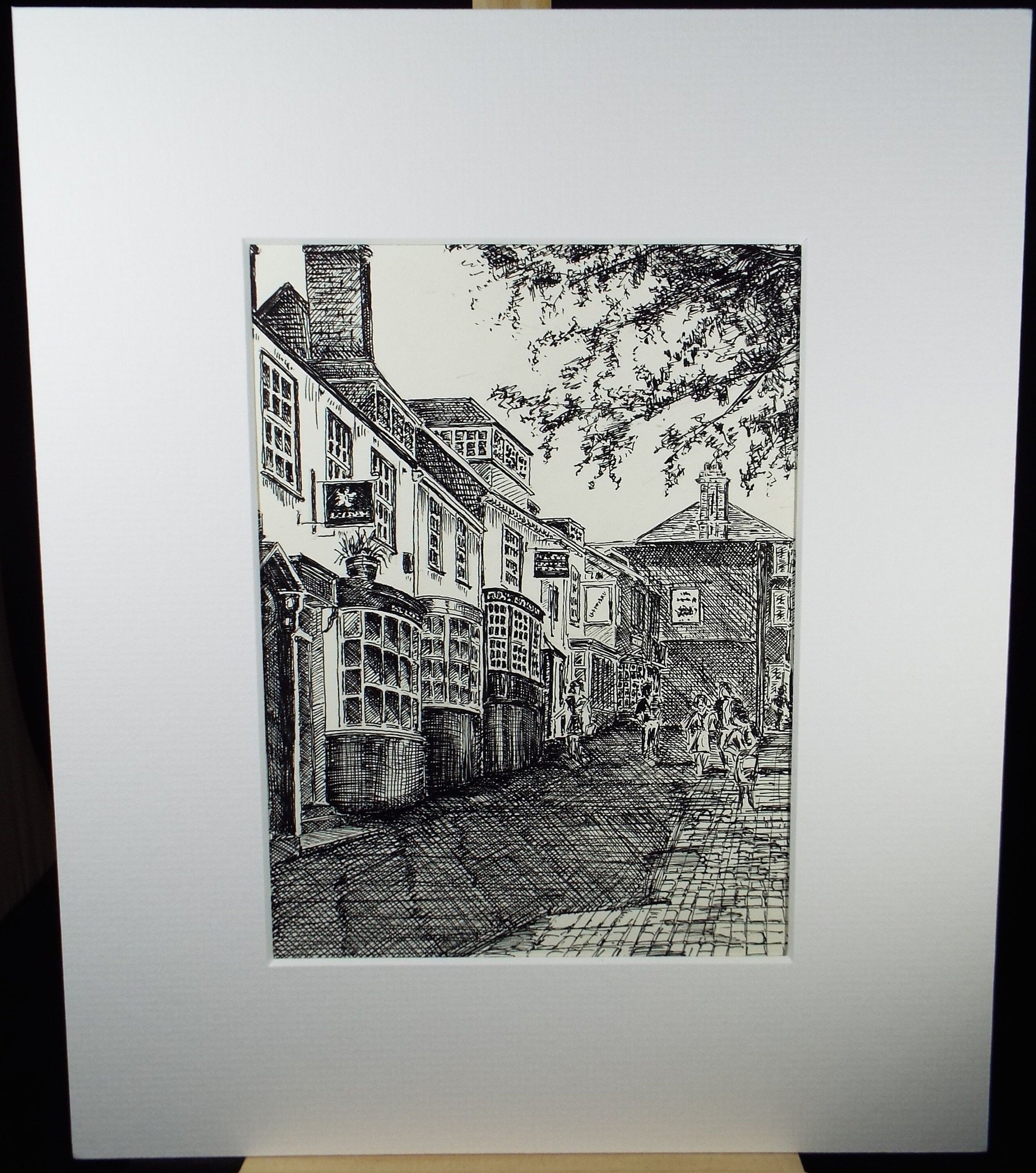 Original Pen & Ink, 'Lymington High Street', Circa 1990's