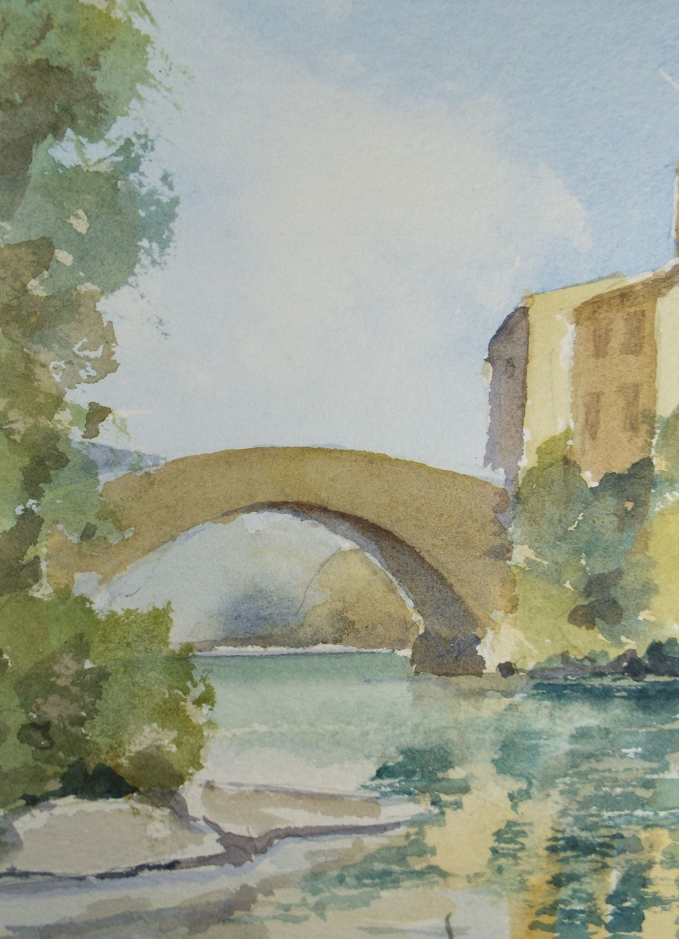 Original Watercolour, 'Bridge Over the River', c1990, Paul Winby