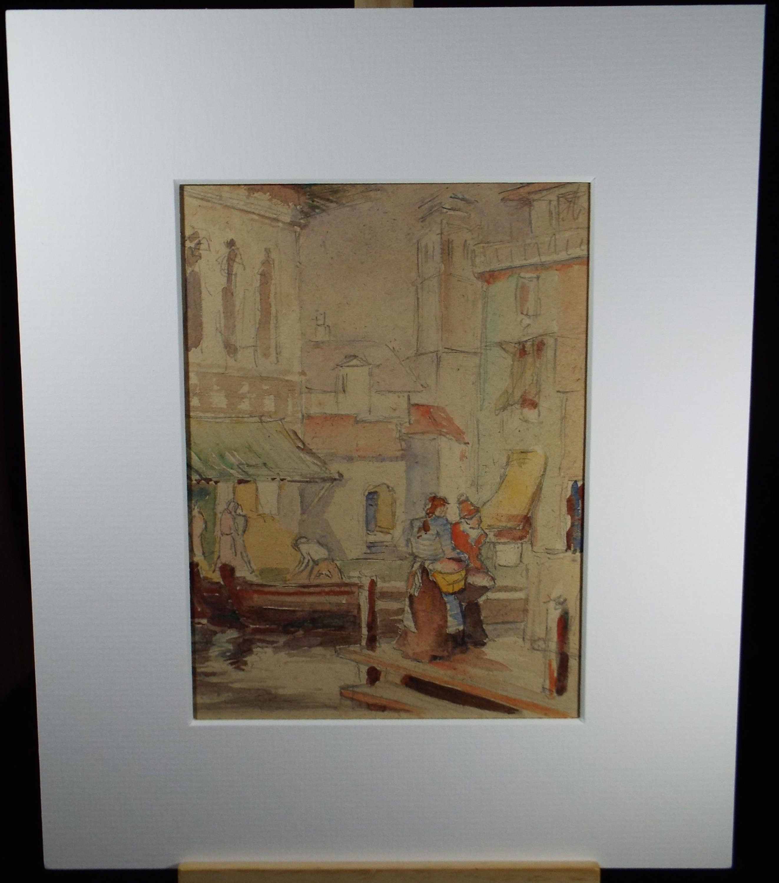 Original Watercolour, 'Venetian scene with figures', Circa 1950's, C. R Chase 1893-1988