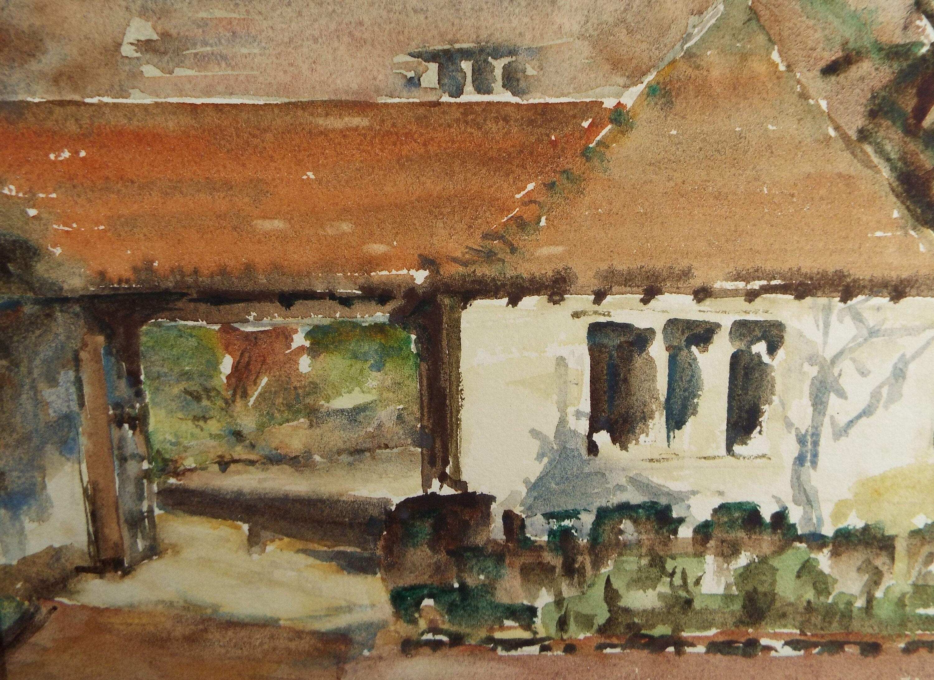 Original Watercolour, 'Italian Farm Buildings', Circa 1950's, unknown artist