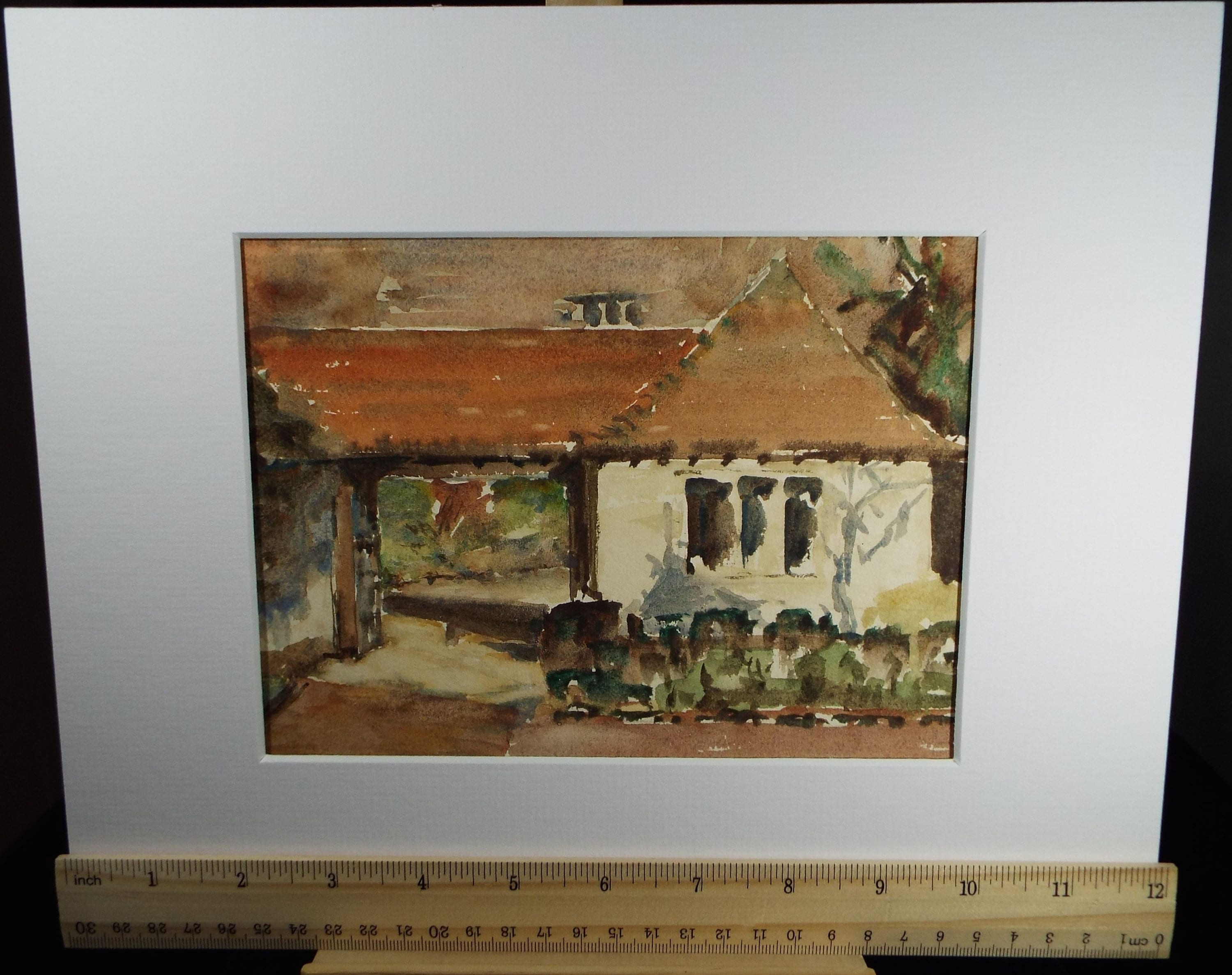 Original Watercolour, 'Italian Farm Buildings', Circa 1950's, unknown artist