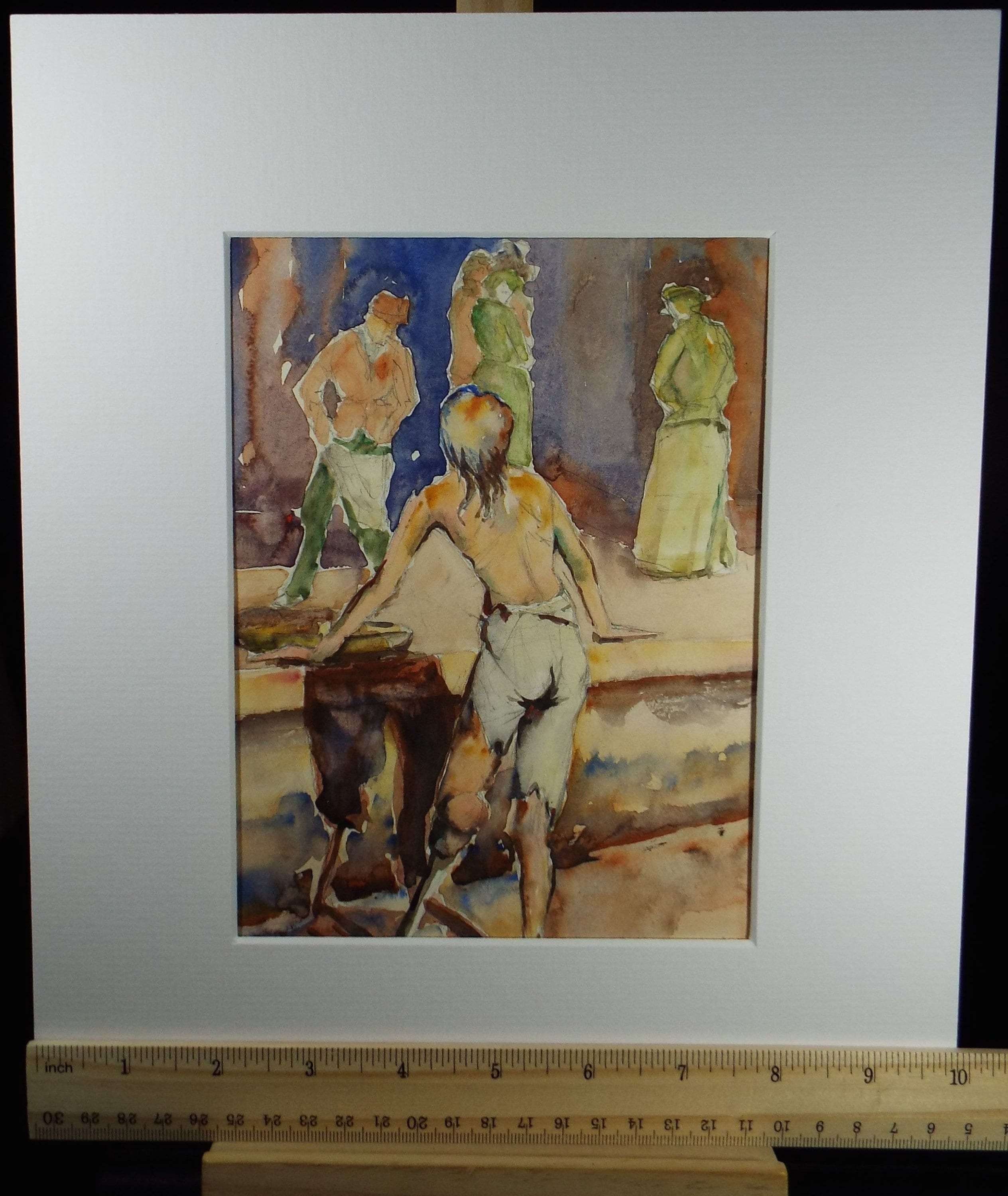 Original Watercolour, 'Pauper with Figures' c1950's - C.R. Chase (1893-1988)