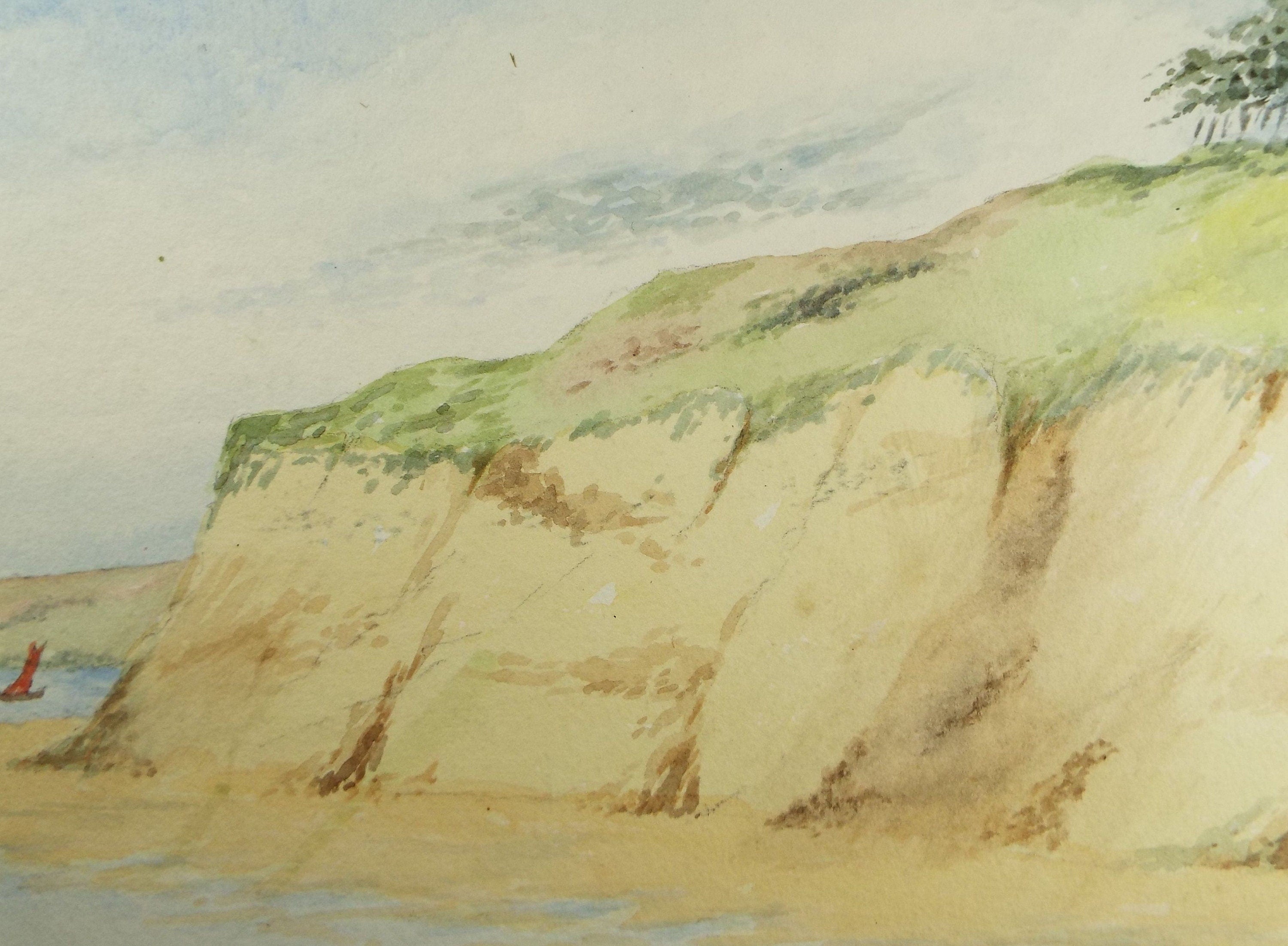 Original Pastel Drawing,'Sea Cliffs with Sandy Beach, circa 1950's, A Simmons