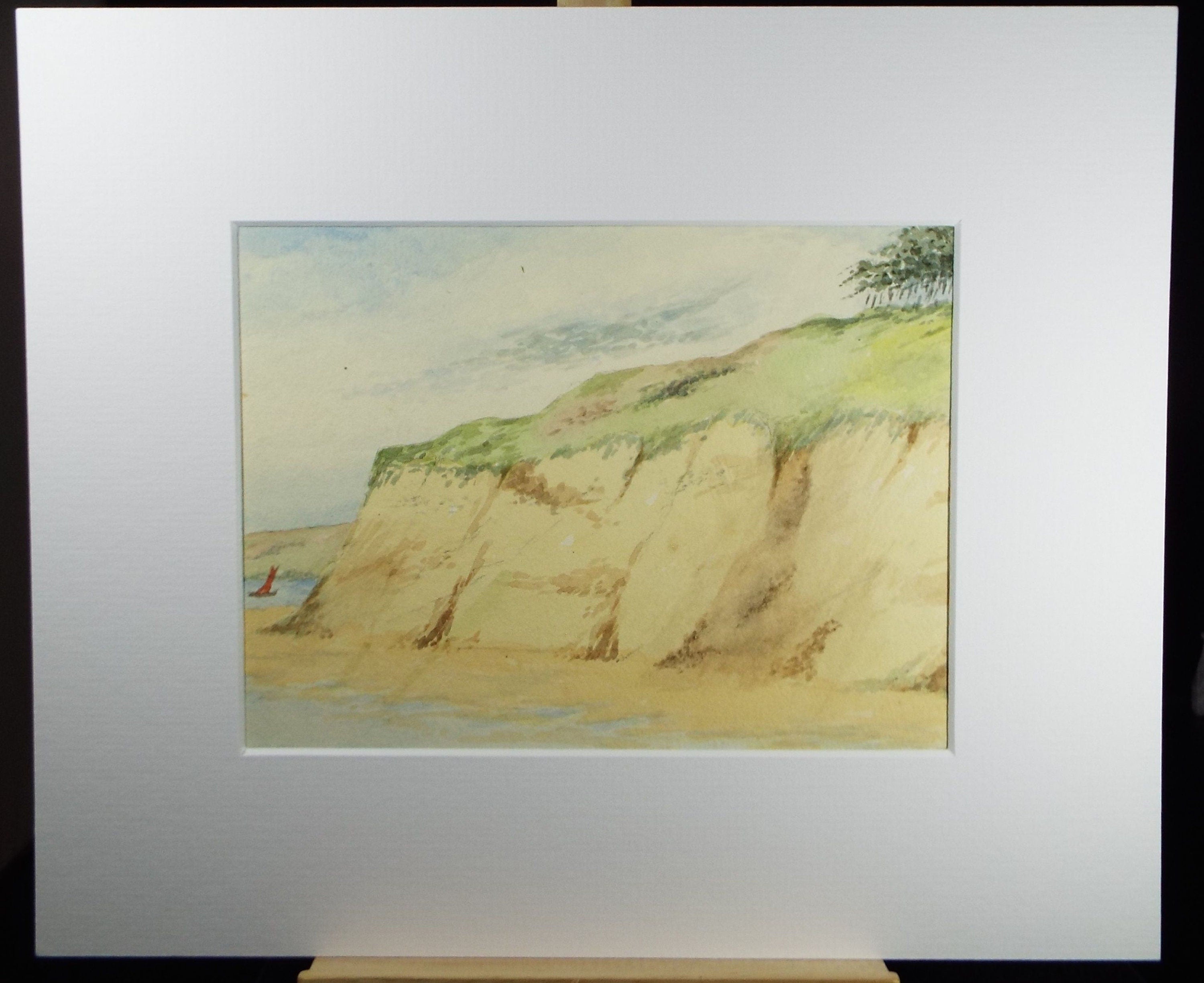 Original Pastel Drawing,'Sea Cliffs with Sandy Beach, circa 1950's, A Simmons