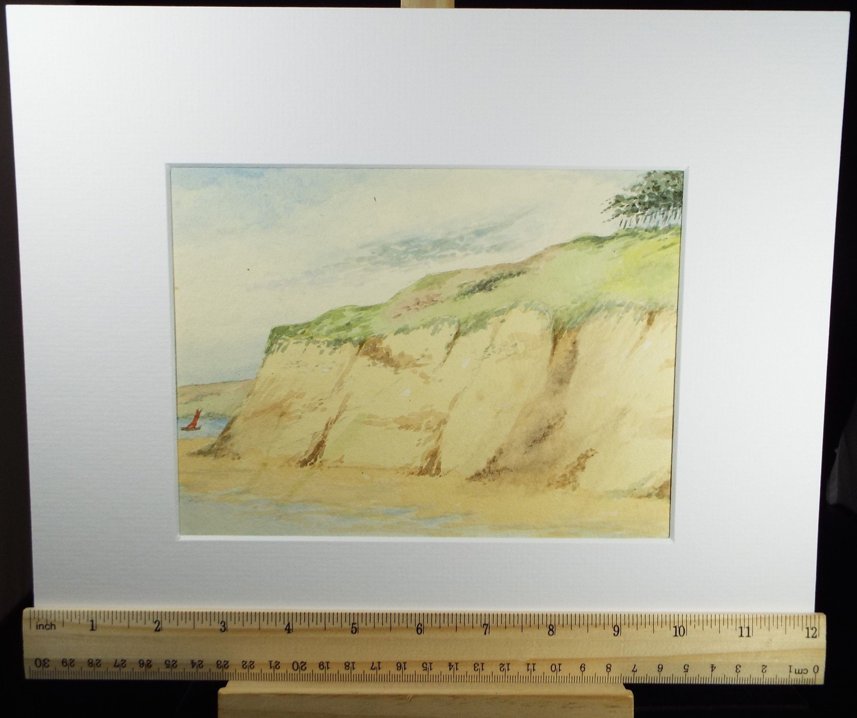 Original Pastel Drawing,'Sea Cliffs with Sandy Beach, circa 1950's, A Simmons