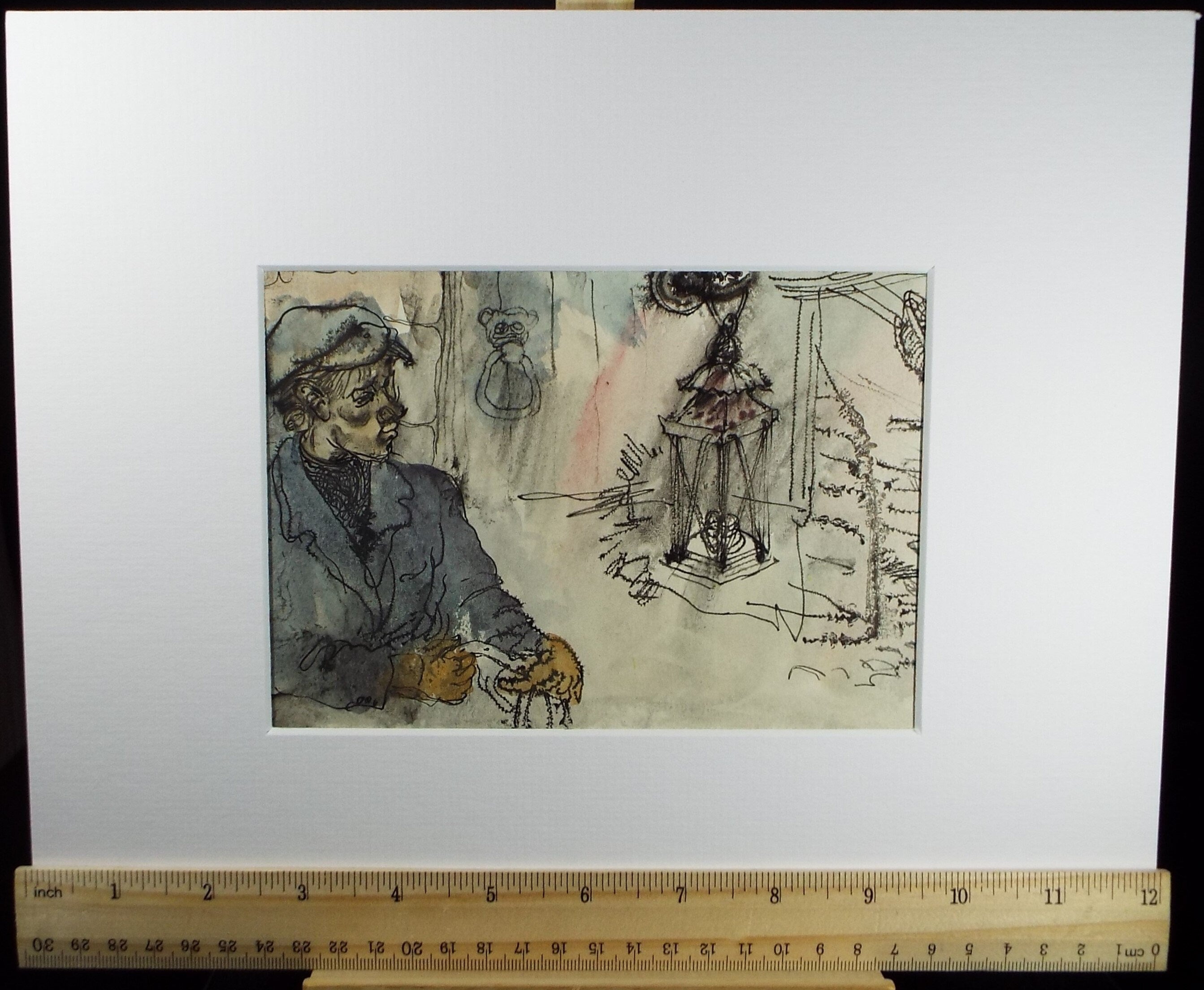 Original Watercolour, 'Figure with a lamp', Circa 1950's, William D Clyne (1922-1981)