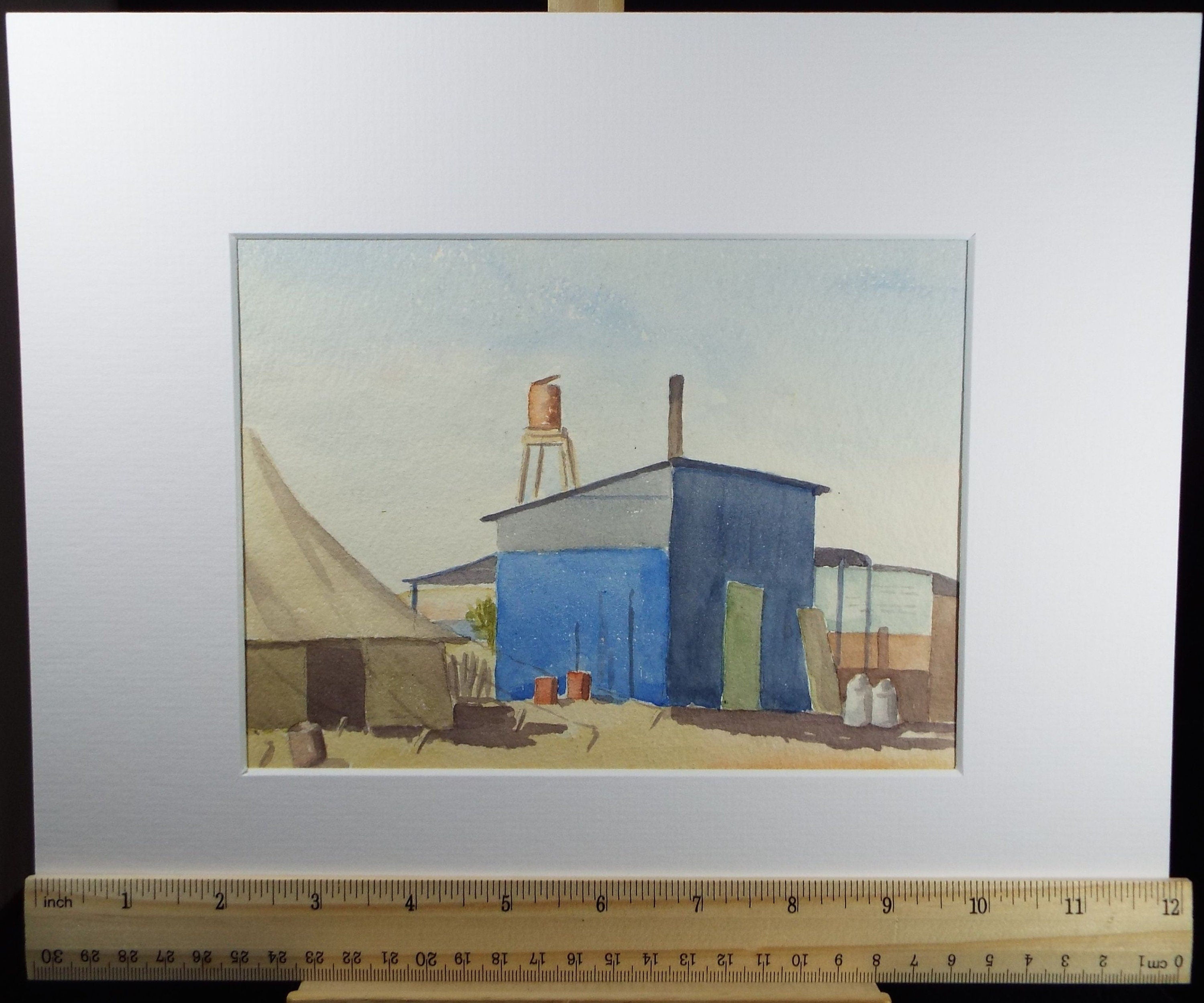 Original watercolour, British Camp, North Africa' circa 1950's, J M Morton