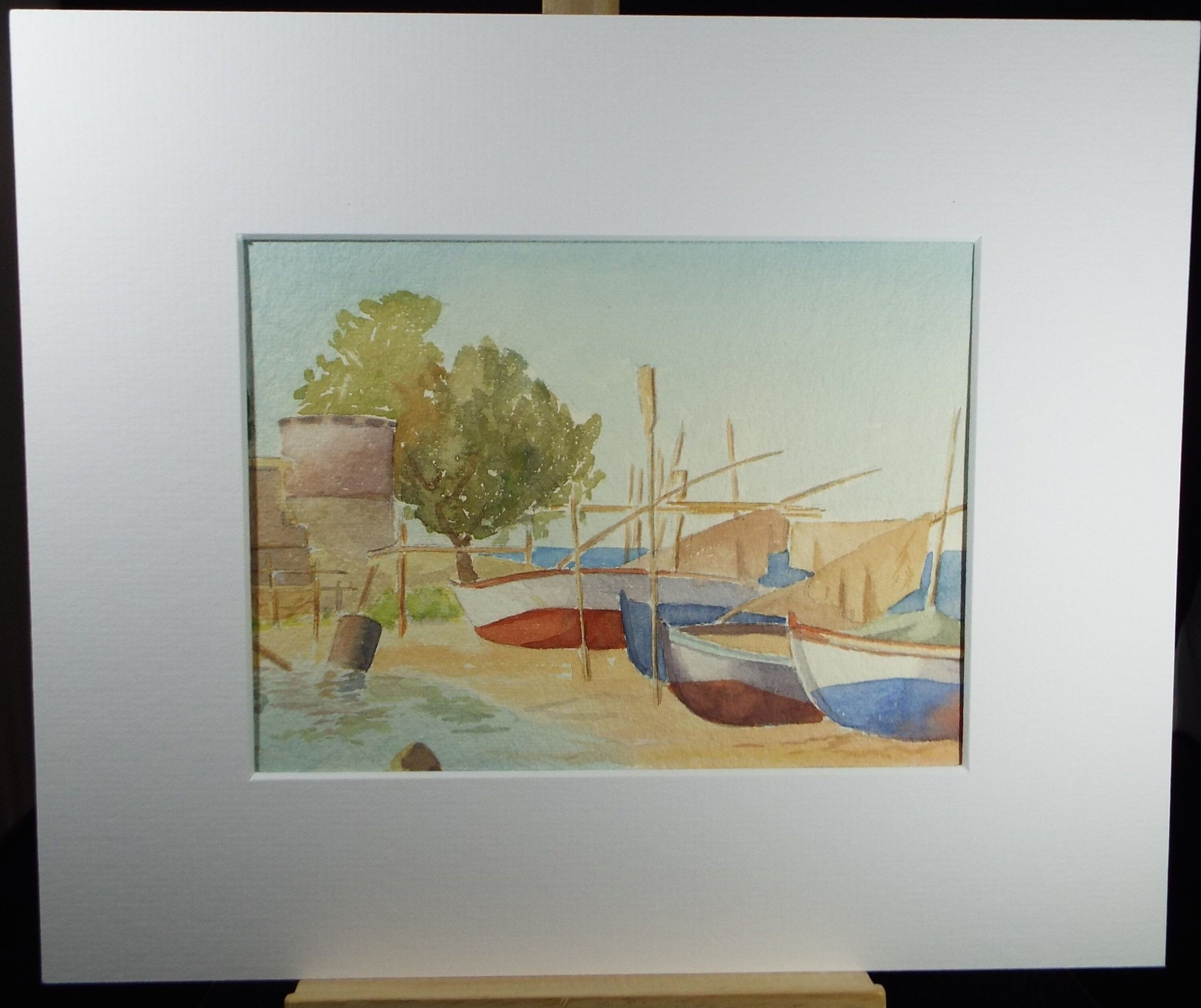 Original Watercolour, 'Fishing Village', Dated 1950, J M Morton