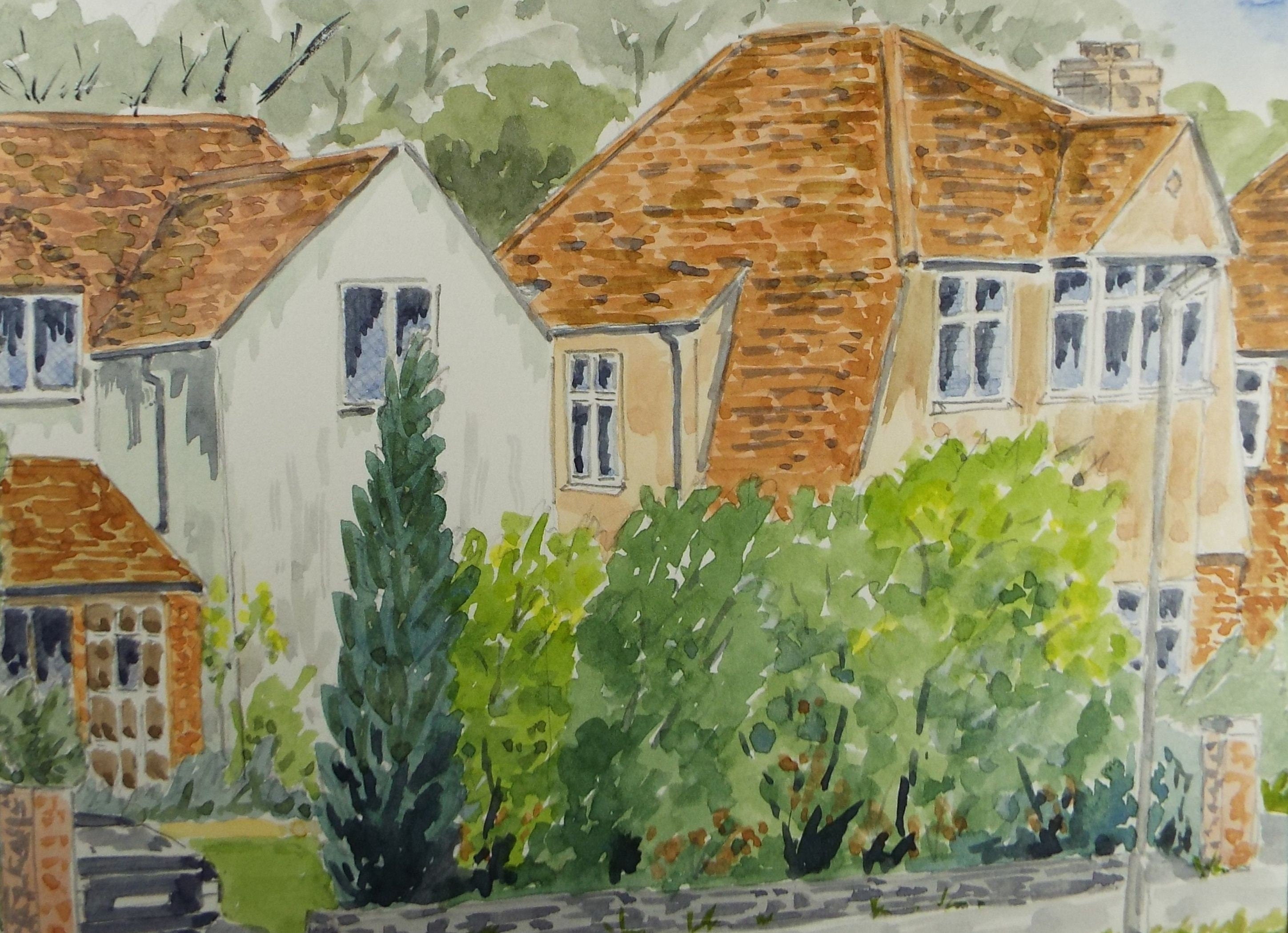 Original Watercolour, 'Suburban Street scene', Circa 1980's , Artist Unknown