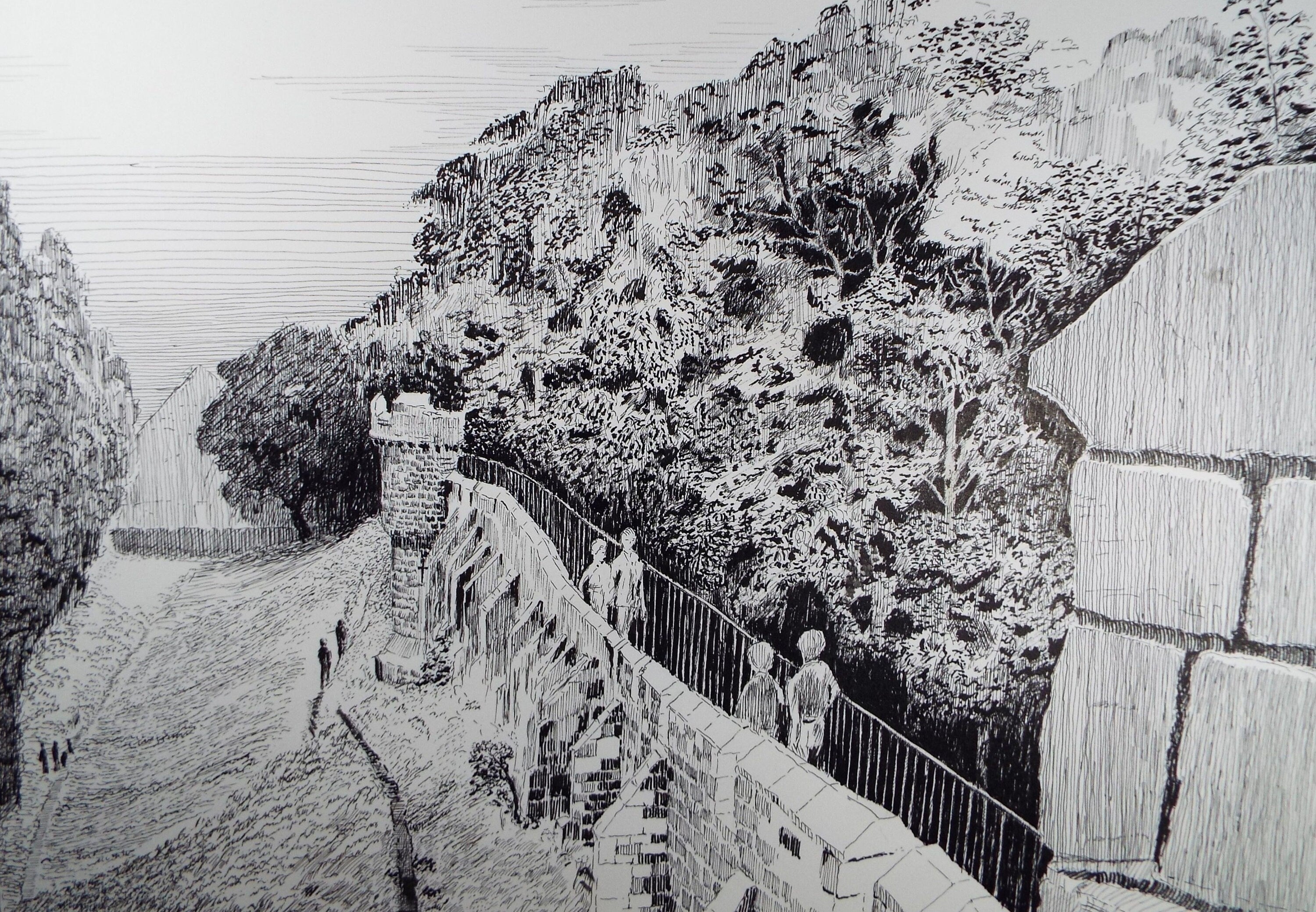 City Walls, York, Original pen and ink, circa 1980, E F Heathfield