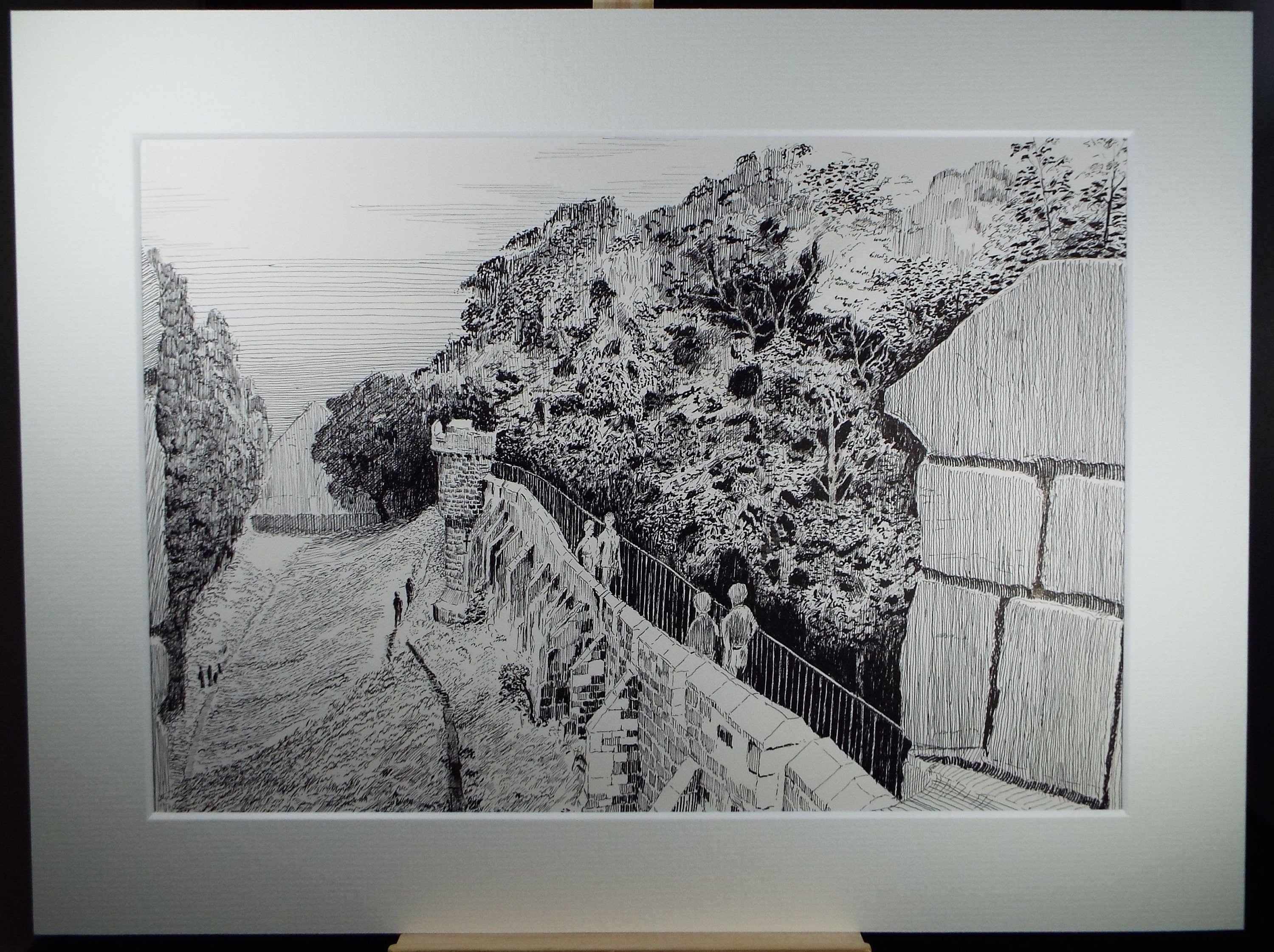 City Walls, York, Original pen and ink, circa 1980, E F Heathfield