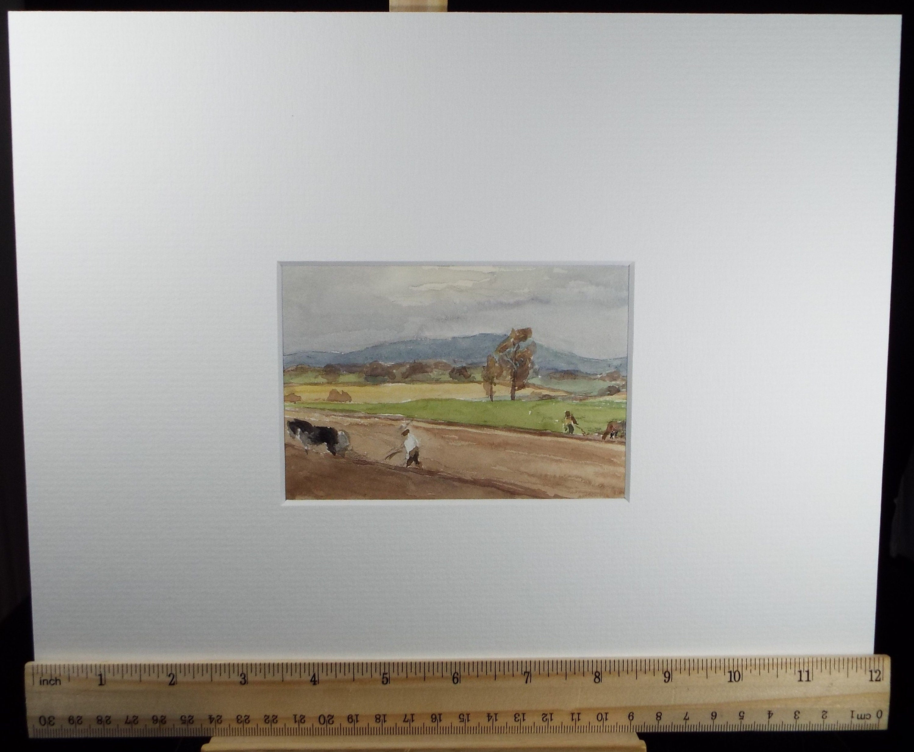 Original Watercolour on Paper,'Autumn ploughing', Circa 1930's , Artist Unknown