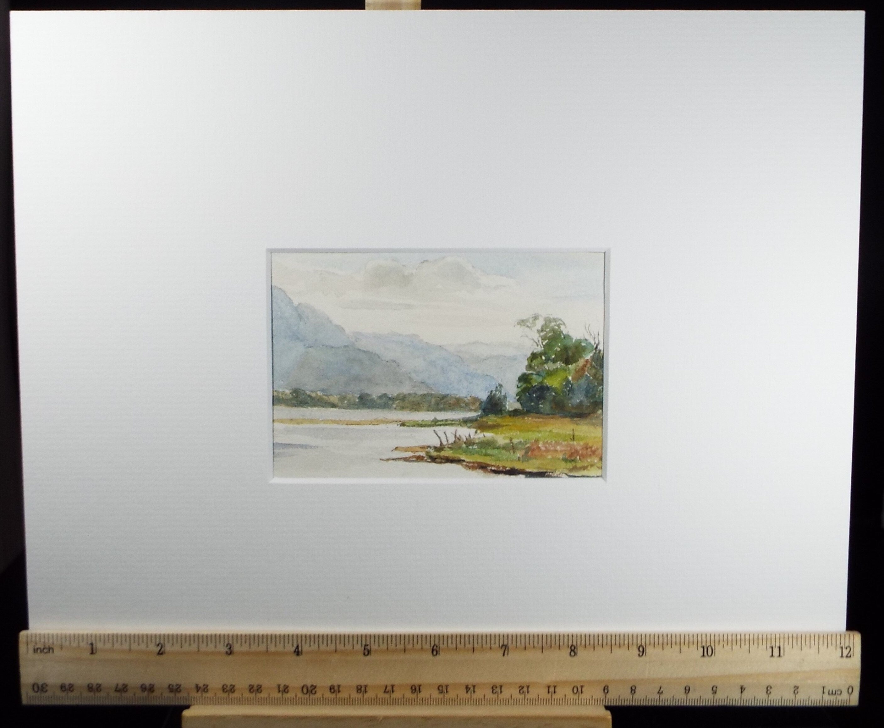 Original Watercolour on Paper,'Lake with Distant Mountains', Circa 1930's , Artist Unknown