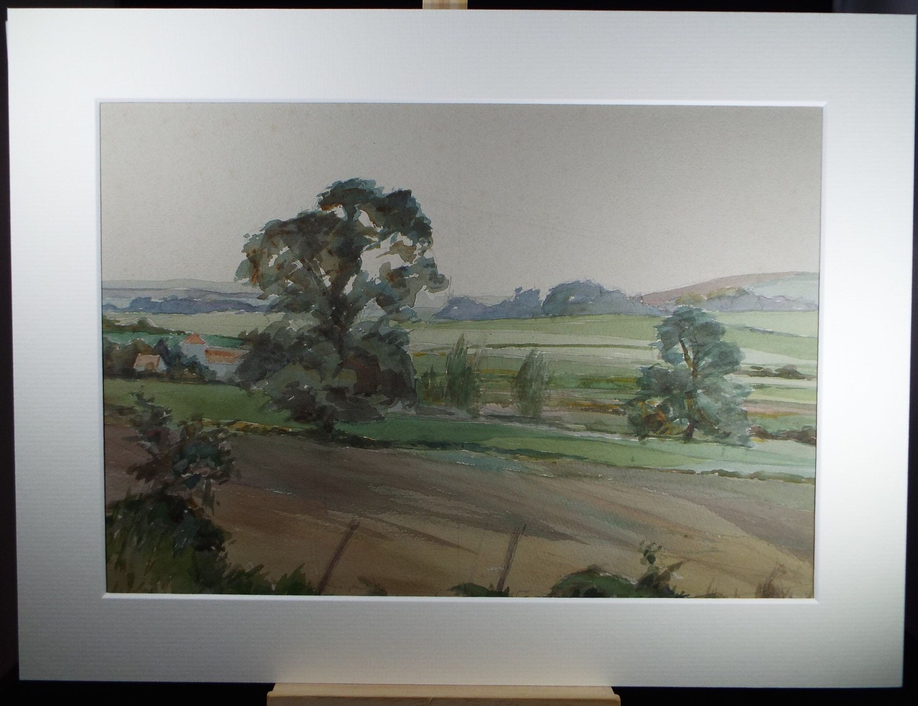 Original Watercolour on Paper, 'Landscape with ploughed field', C R Chase (1893-1988), Circa 1950's