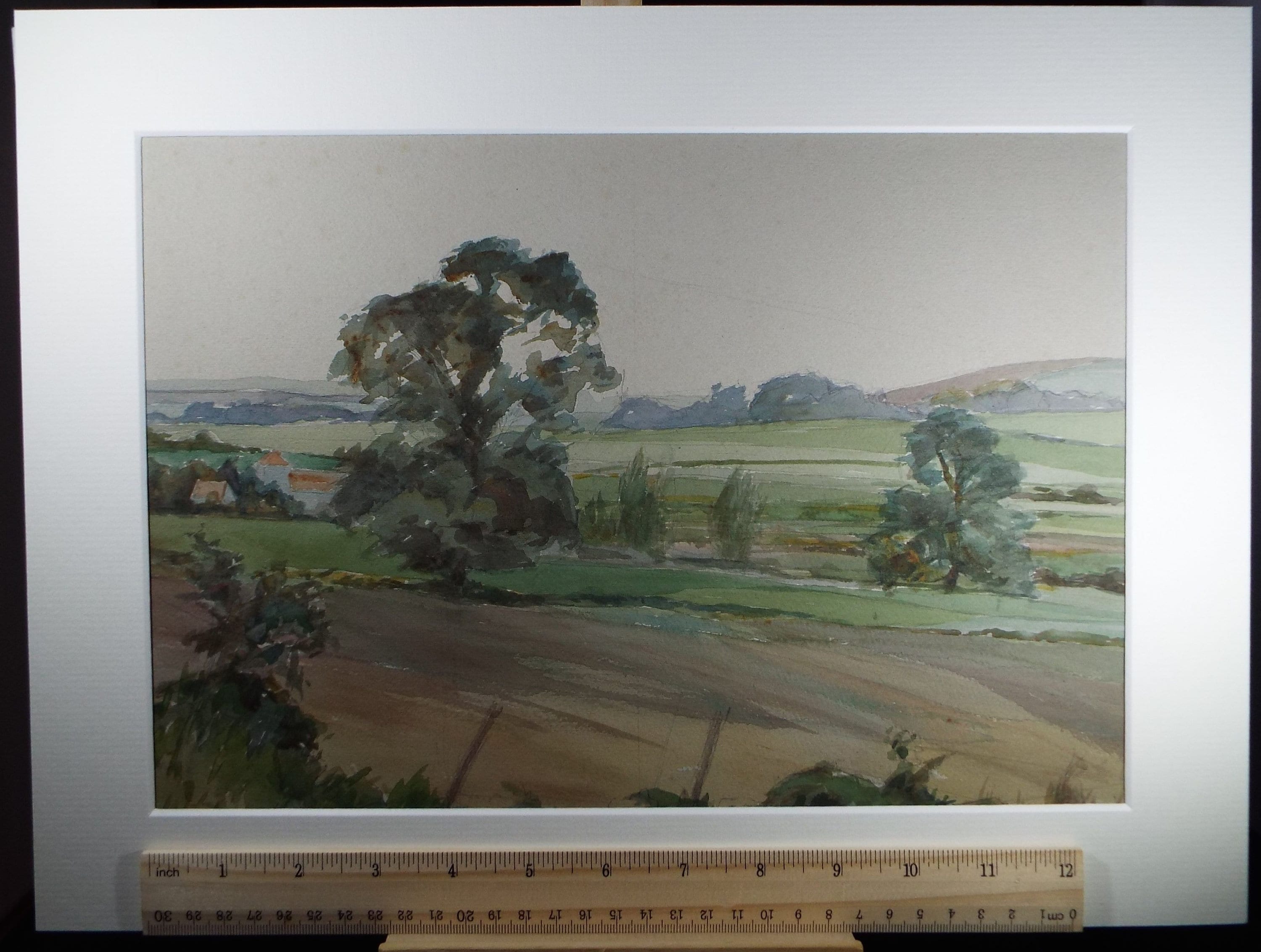 Original Watercolour on Paper, 'Landscape with ploughed field', C R Chase (1893-1988), Circa 1950's