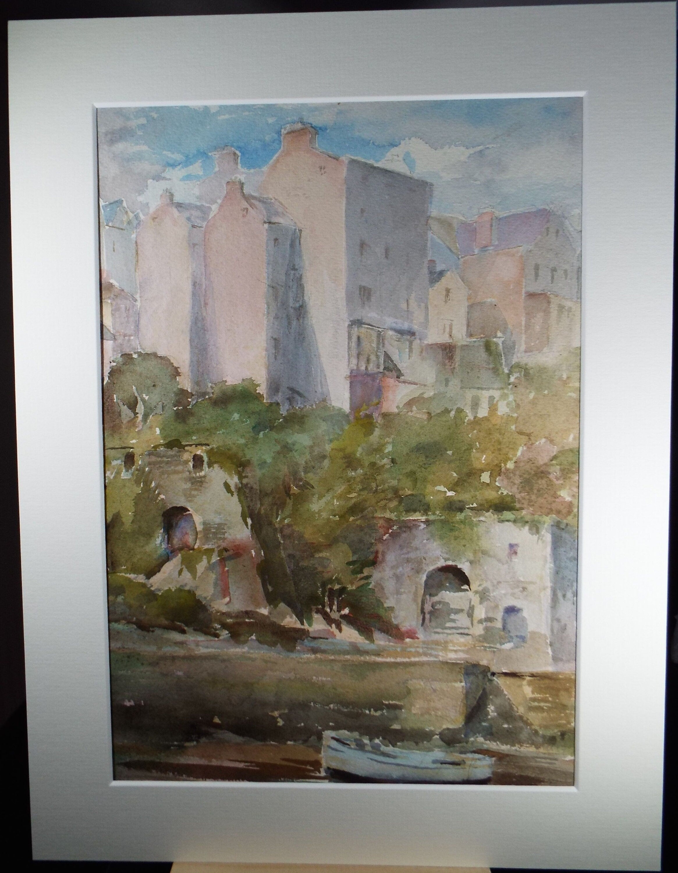 Original Watercolour, 'Town above the River', Circa 1950's, C R Chase (1893-1988)