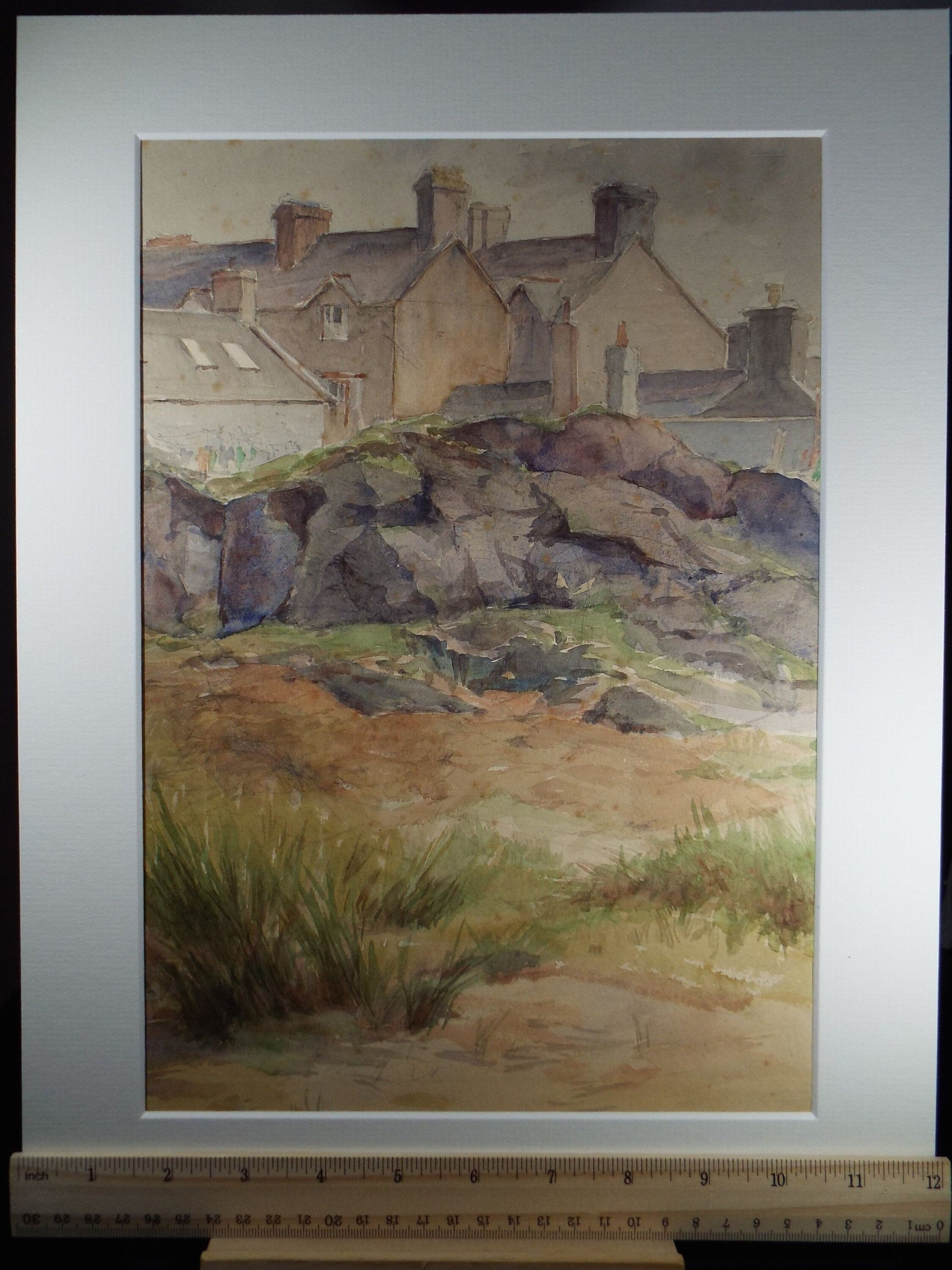 Original Watercolour, 'Housing with rocky outcrop', Circa 1950's, C R Chase (1893-1988)