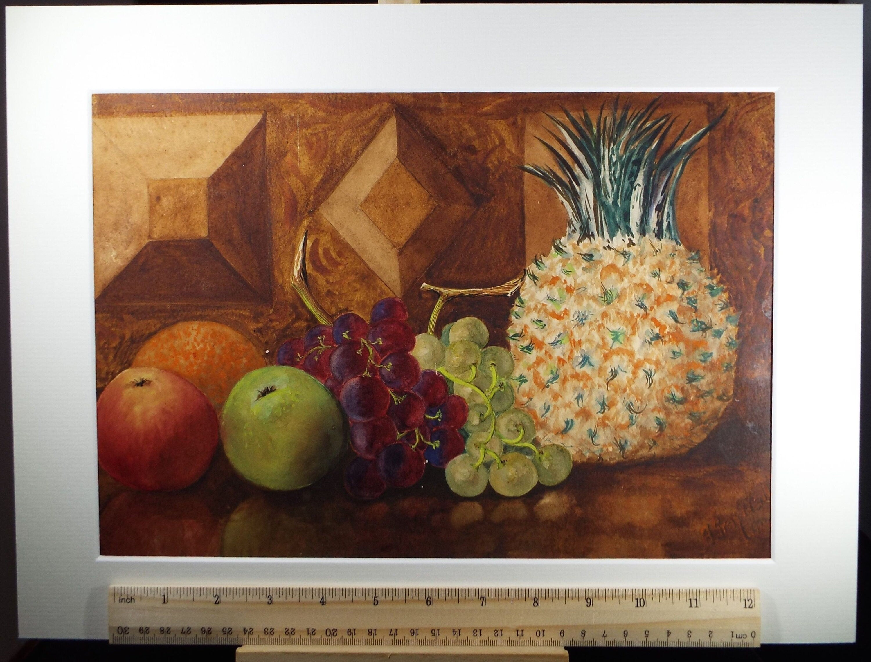 Original Watercolour, 'Still Life of Fruit', Dated 1950, A Gray Wall