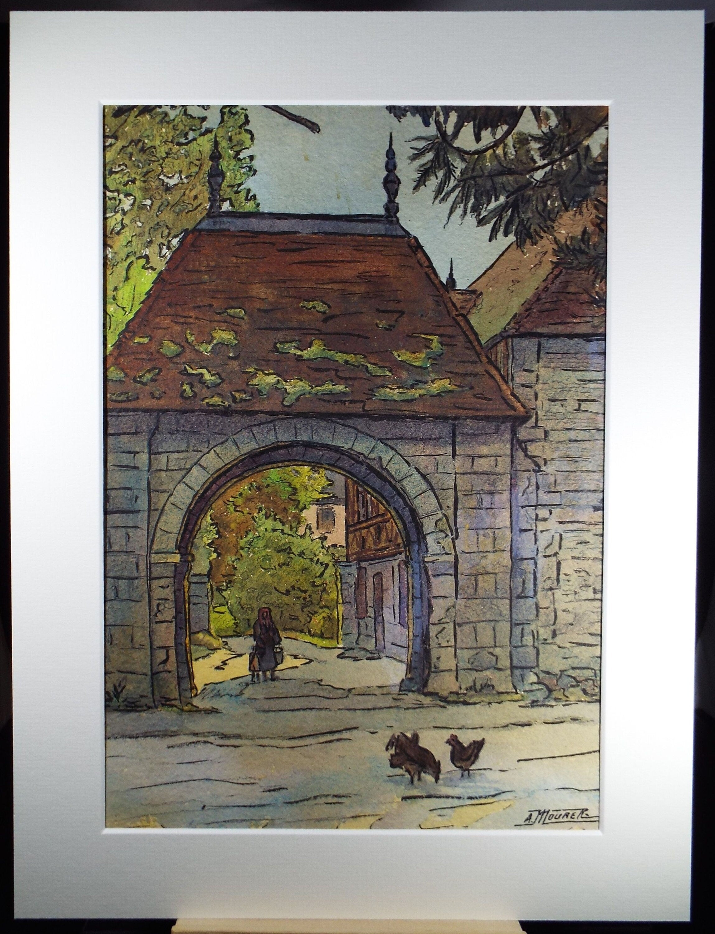 Original Watercolour, 'Chateau Gatehouse', circa 1940's, A Mourer