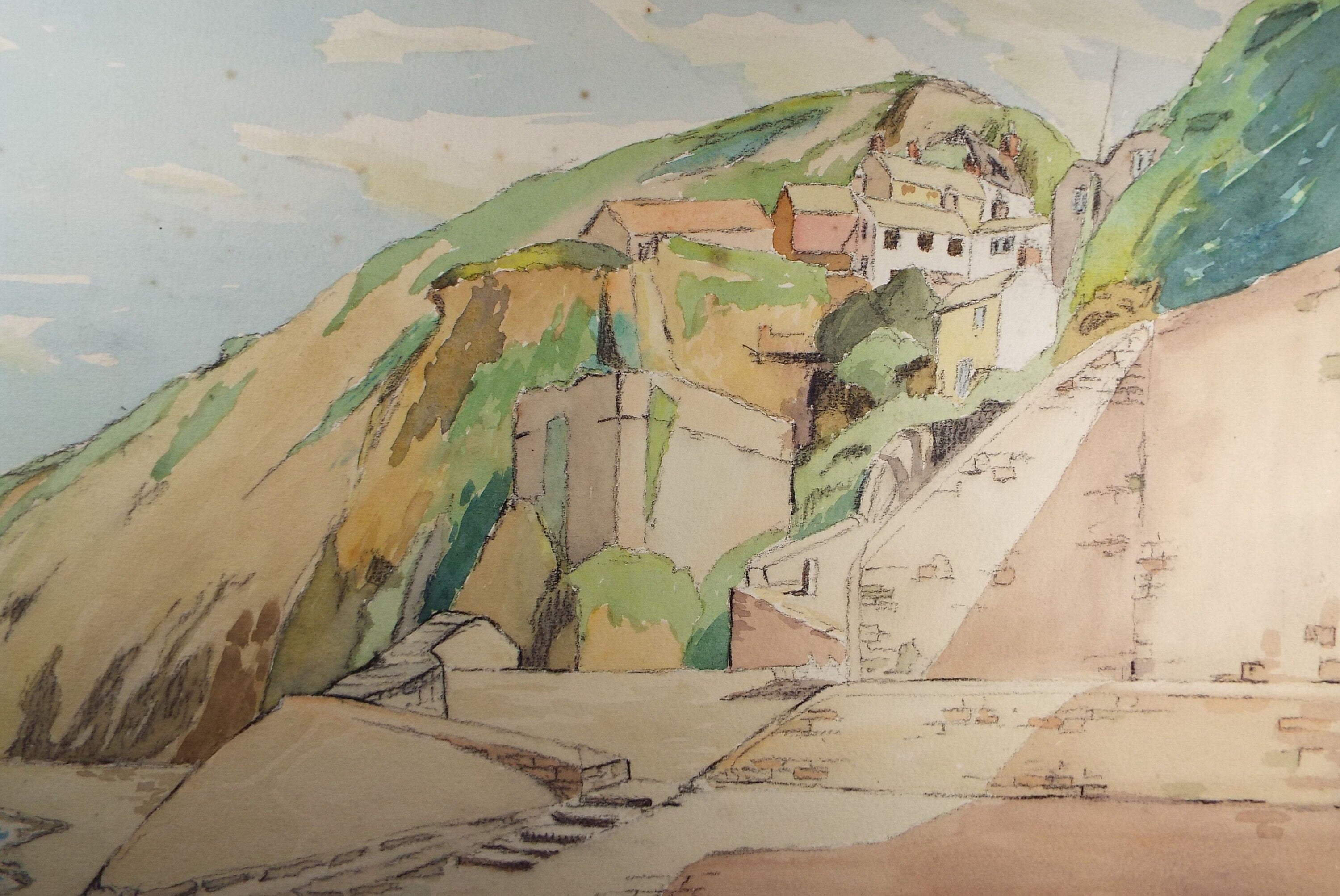 Original Watercolour and Charcoal, 'Cliftop Village', circa 1940's, Frank Harold Read (1881-1860)