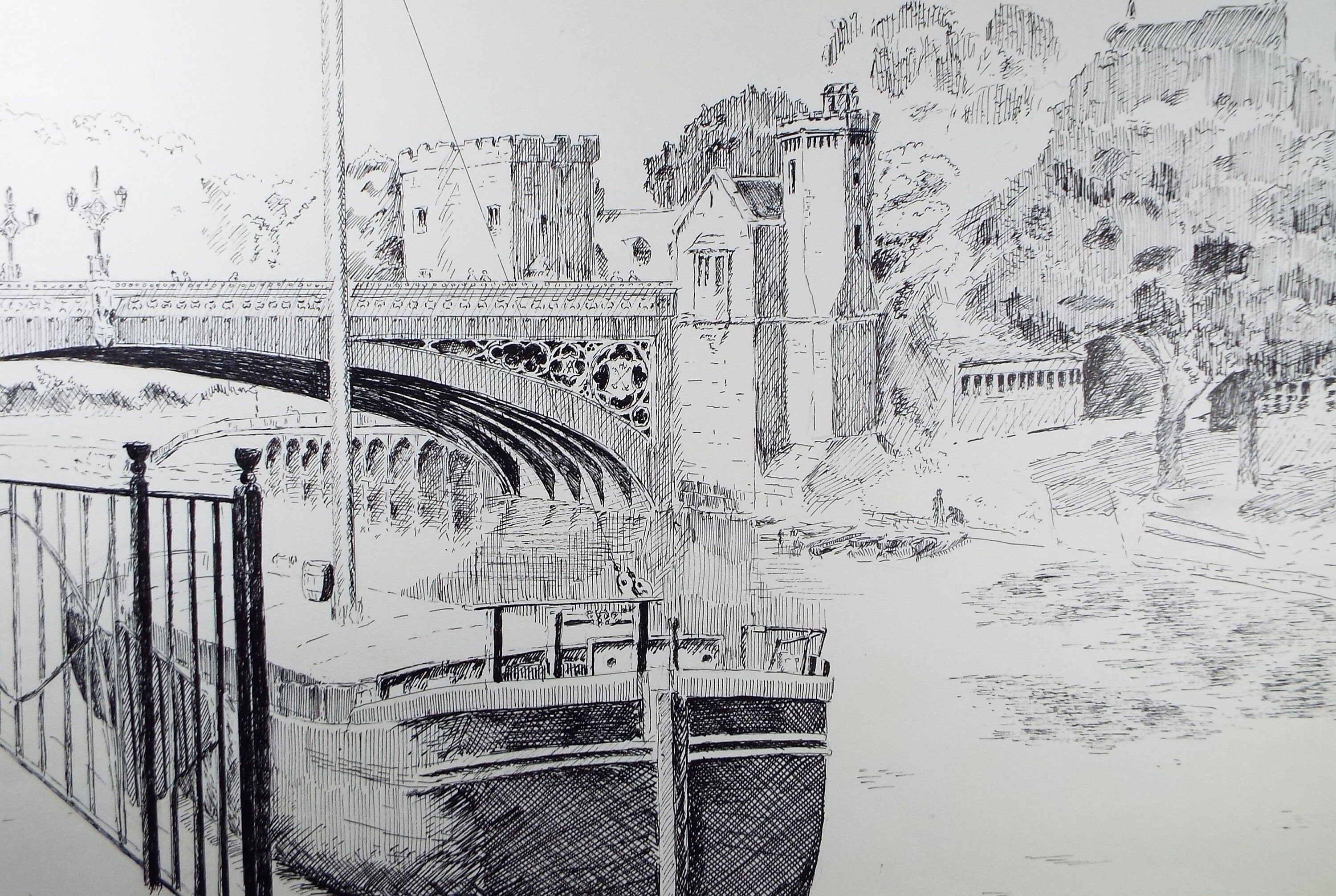 Original pen and ink, 'Humber Keel - Annie Maud', circa 1980, E F Heathfield