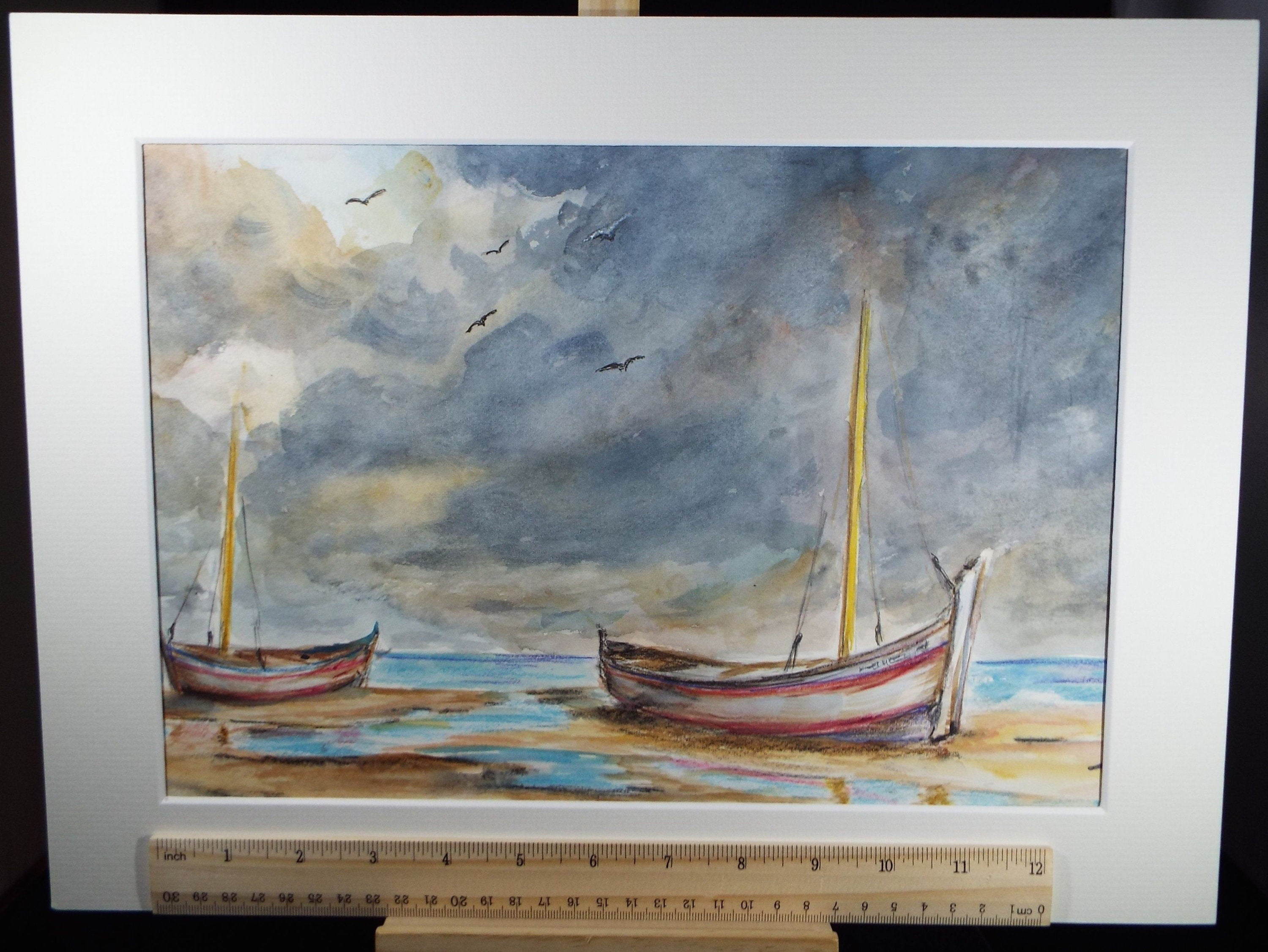 Original Watercolour, 'Spanish Fishing Boats', dated 1998, Artist Unknown