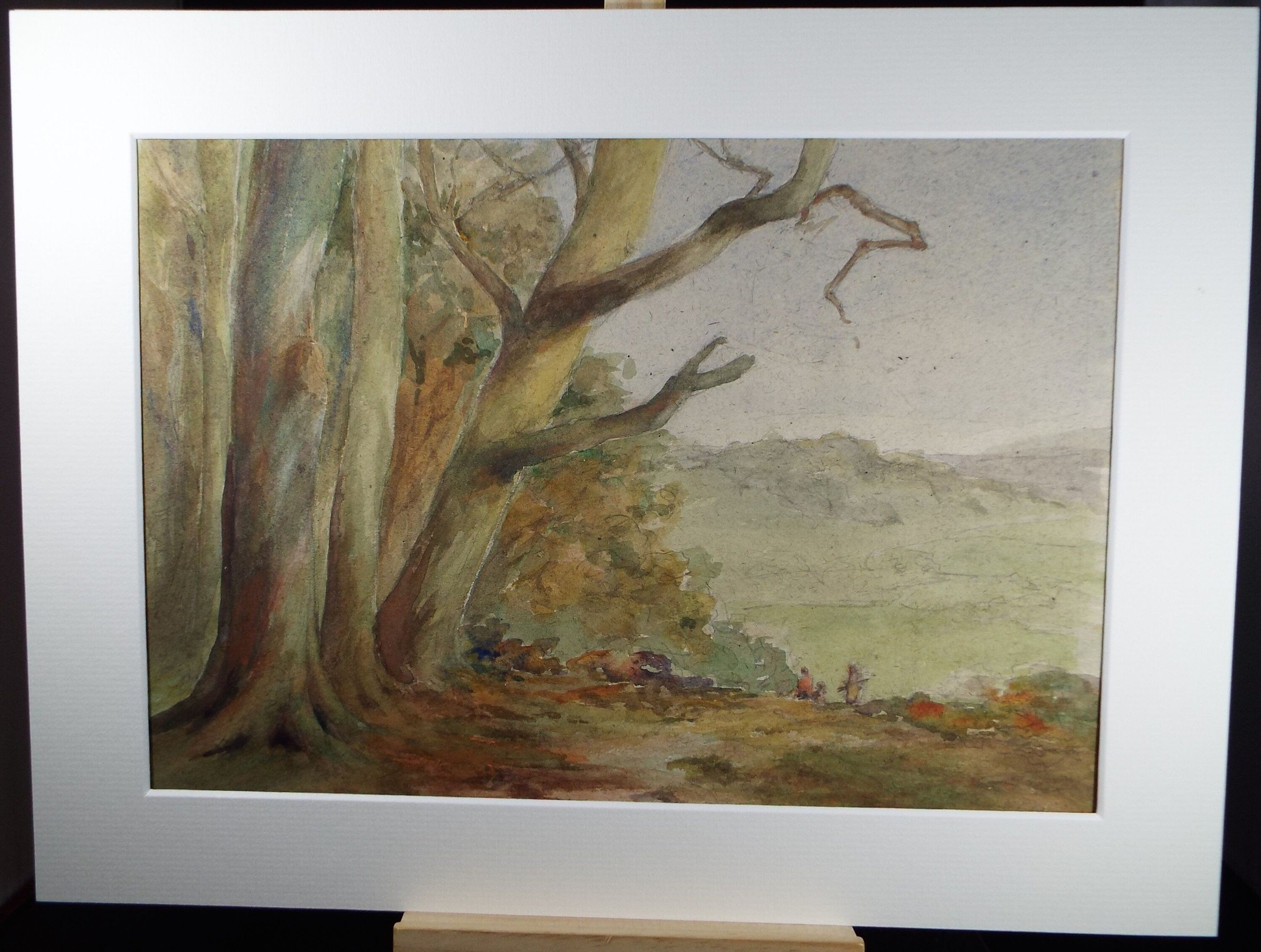 Original Watercolour, 'Edge of the Wood with figures, Mid 20th Century, Artist Unknown