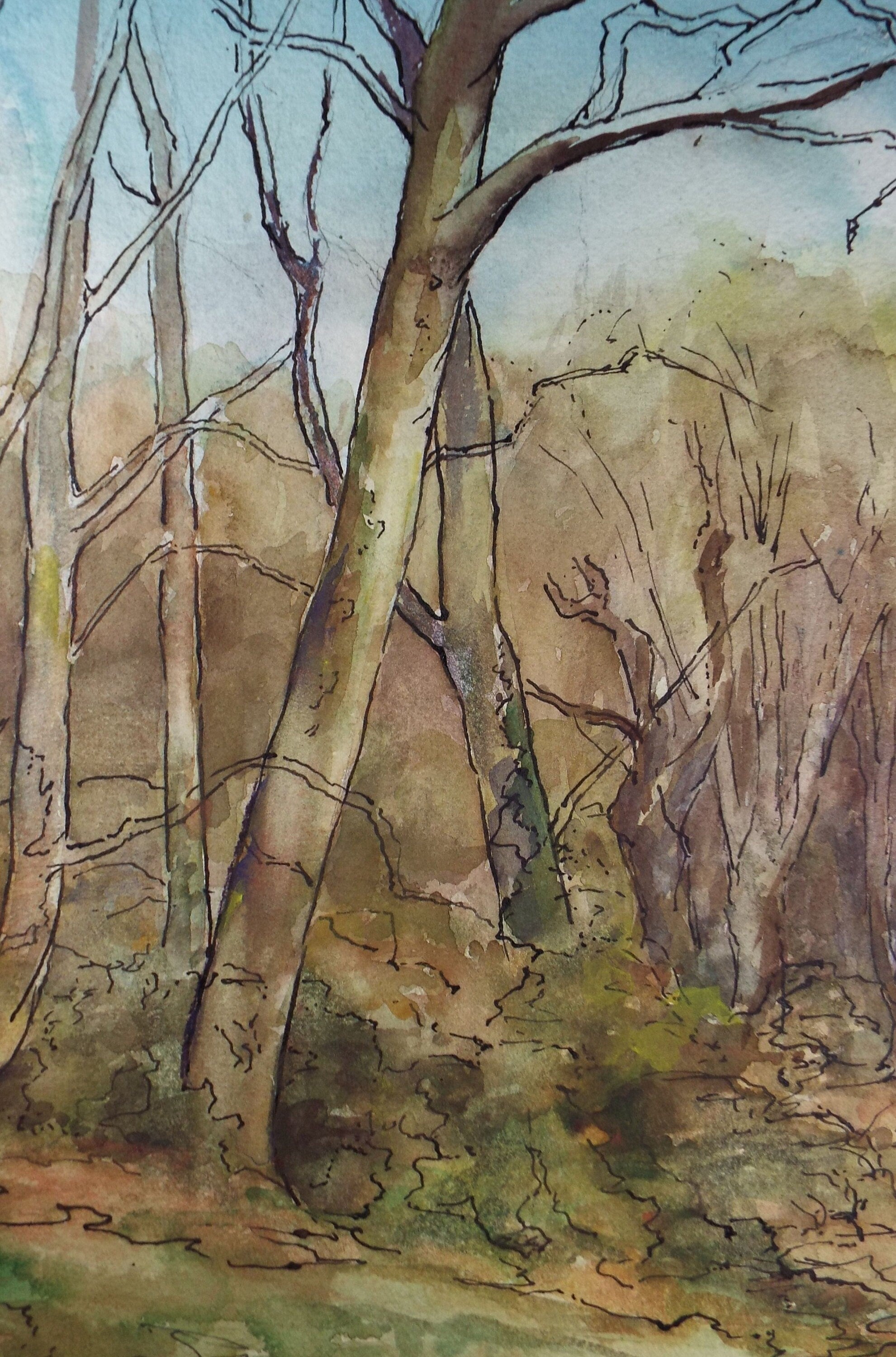 Original Watercolour & Gouache, 'Woodland in Winter', Circa 1950's , Artist Unknown