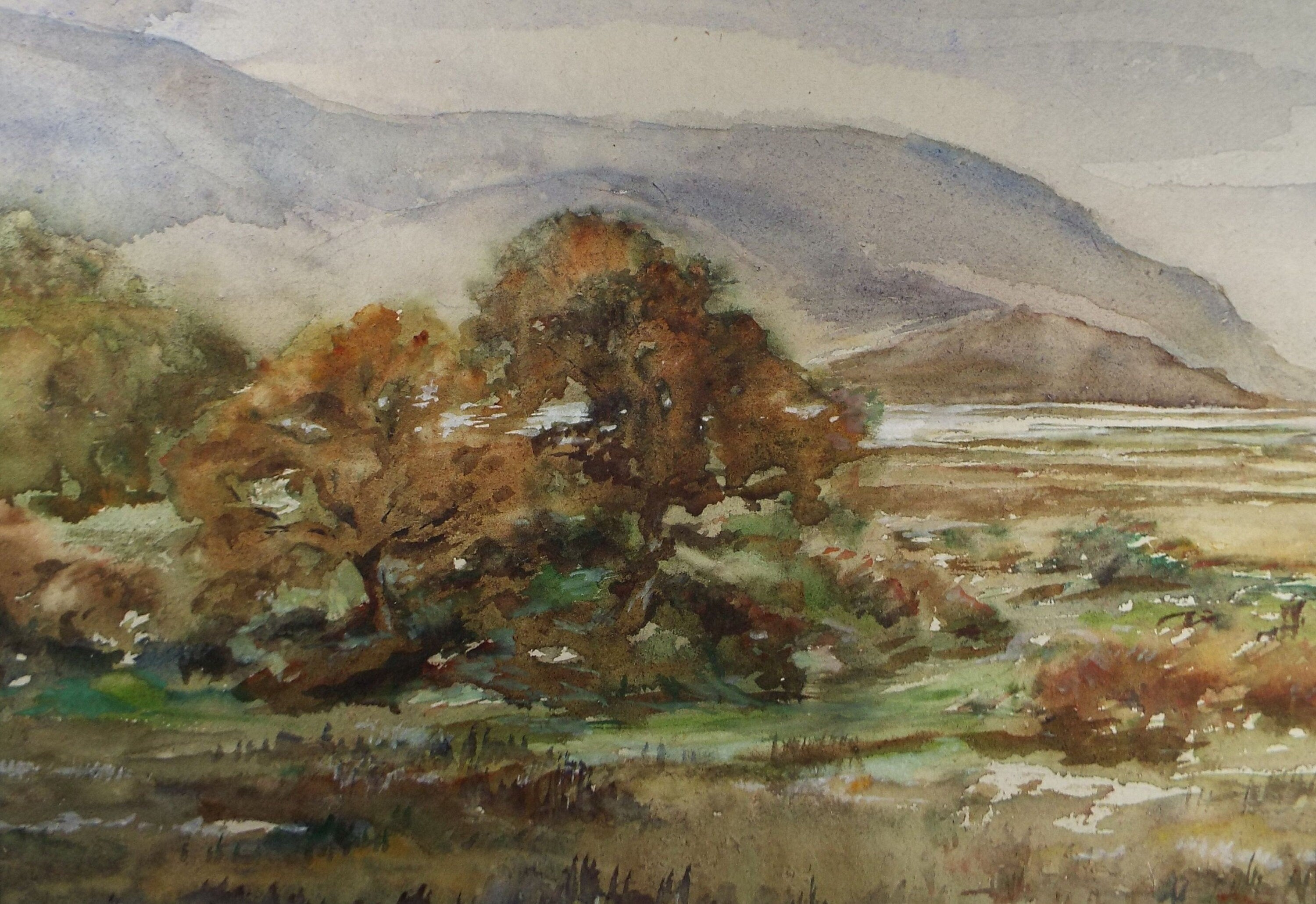 Original Watercolour, 'Autumn Landscape with Distant Hills' , C R Chase (1893-1988), Circa 1950's