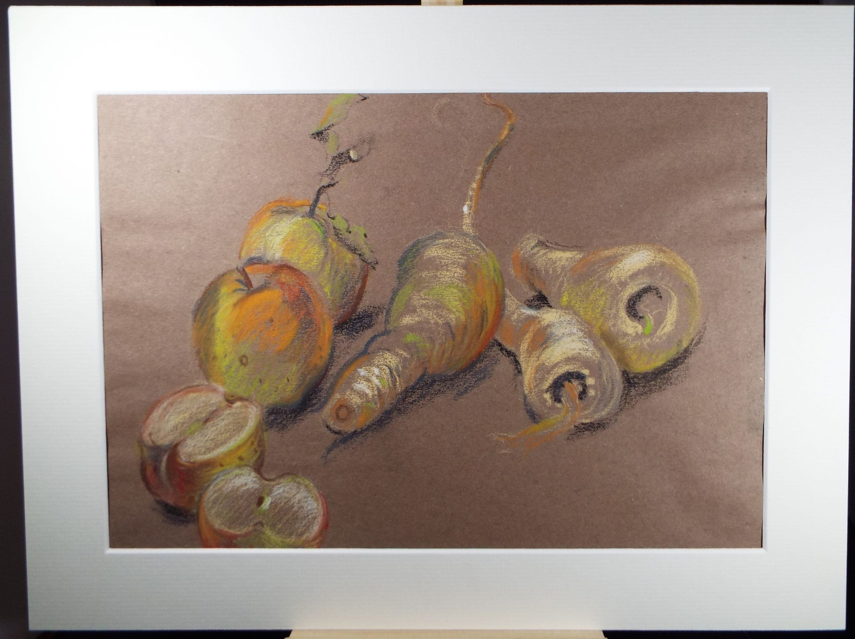 Original Pastel, 'Still Life with Apples and Parsnips', Circa 1990's, Artist Unknown