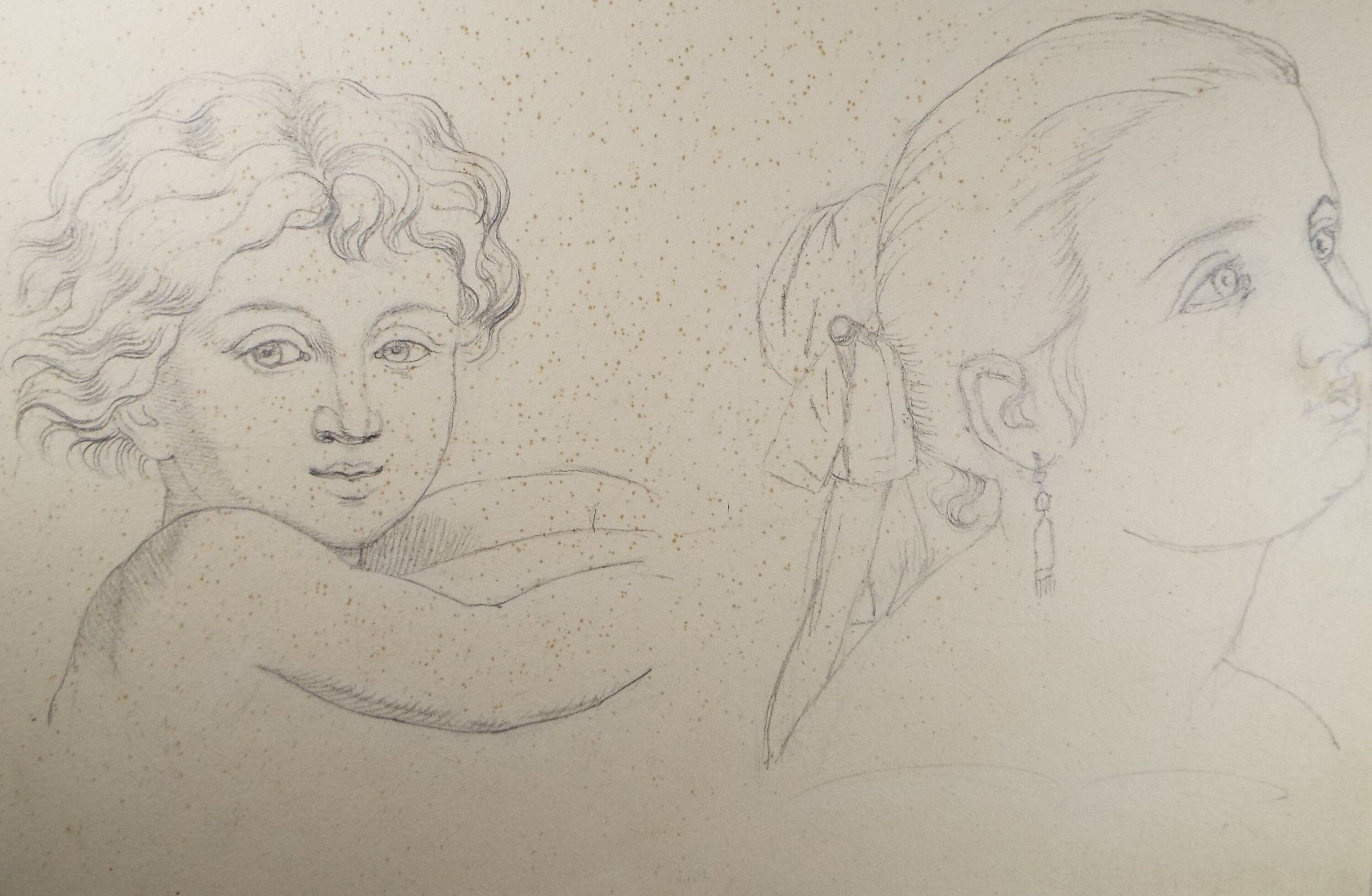 Original Pencil Drawing , 'Two Head Studies', E.W. Willson (19th Century) - from an album of drawings dated 1872