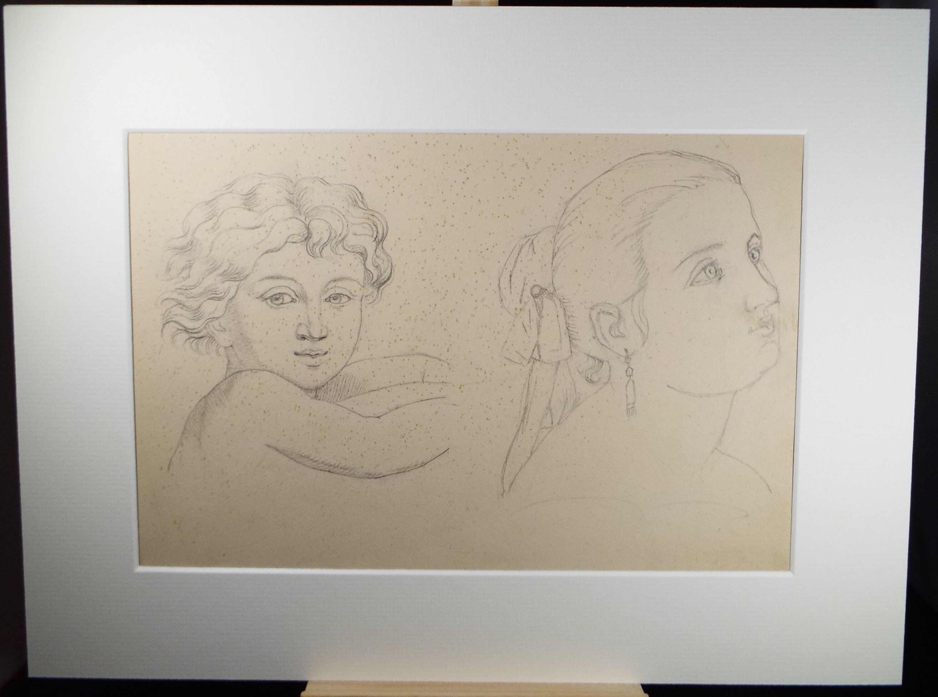 Original Pencil Drawing , 'Two Head Studies', E.W. Willson (19th Century) - from an album of drawings dated 1872