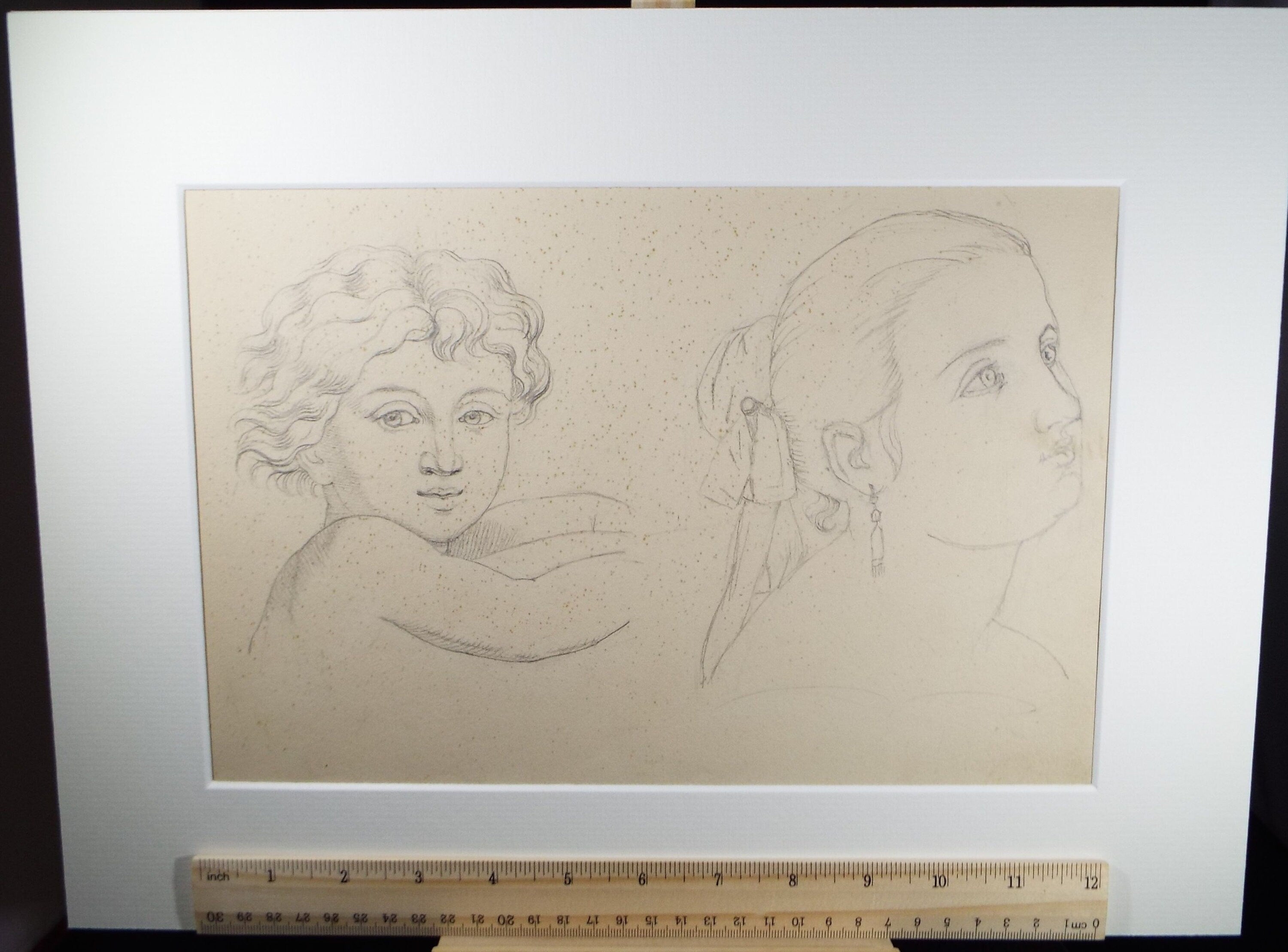 Original Pencil Drawing , 'Two Head Studies', E.W. Willson (19th Century) - from an album of drawings dated 1872