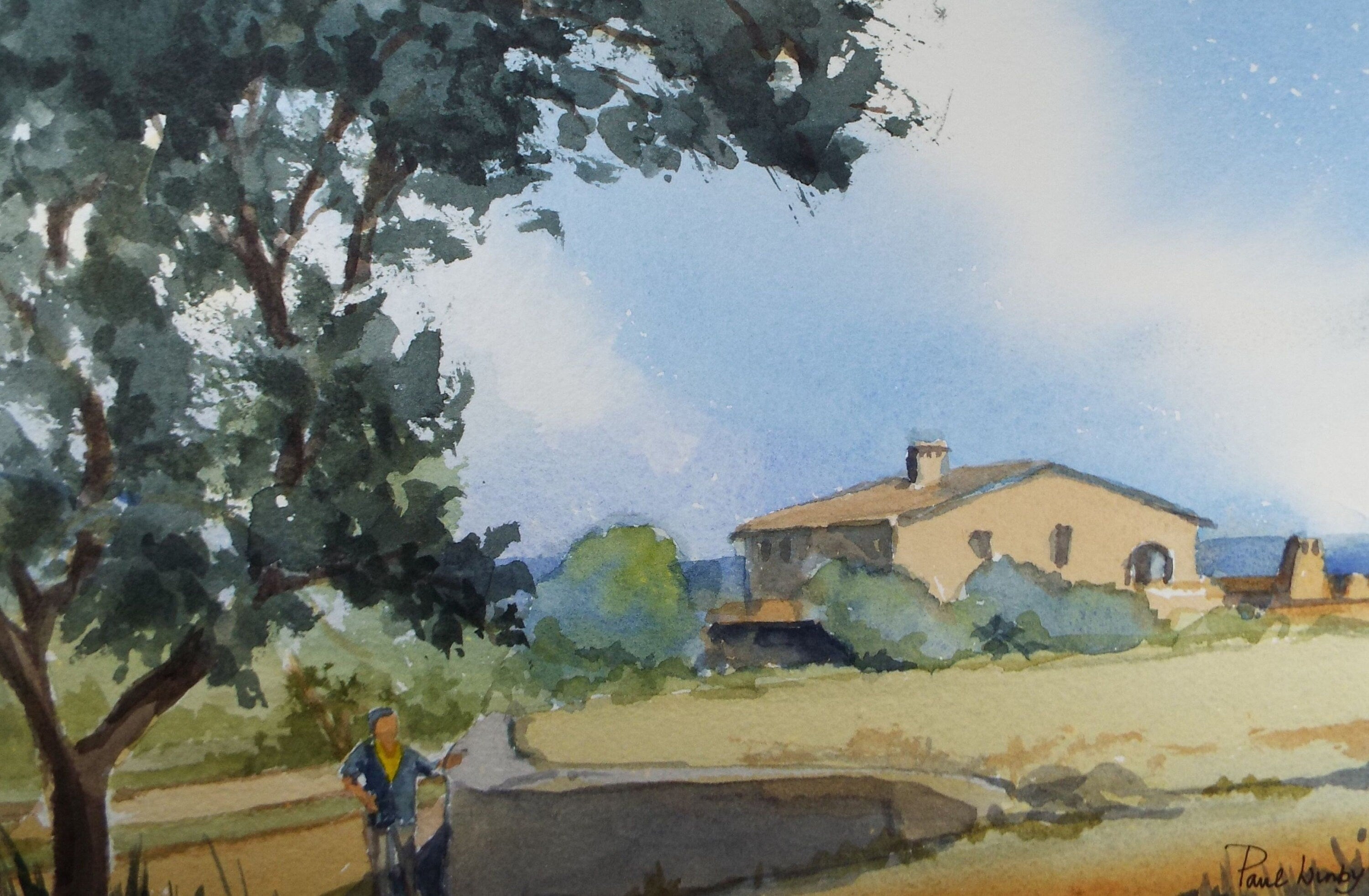 Original Watercolour on Paper, 'Farmhouse with figure', Paul Winby, Circa 1990's