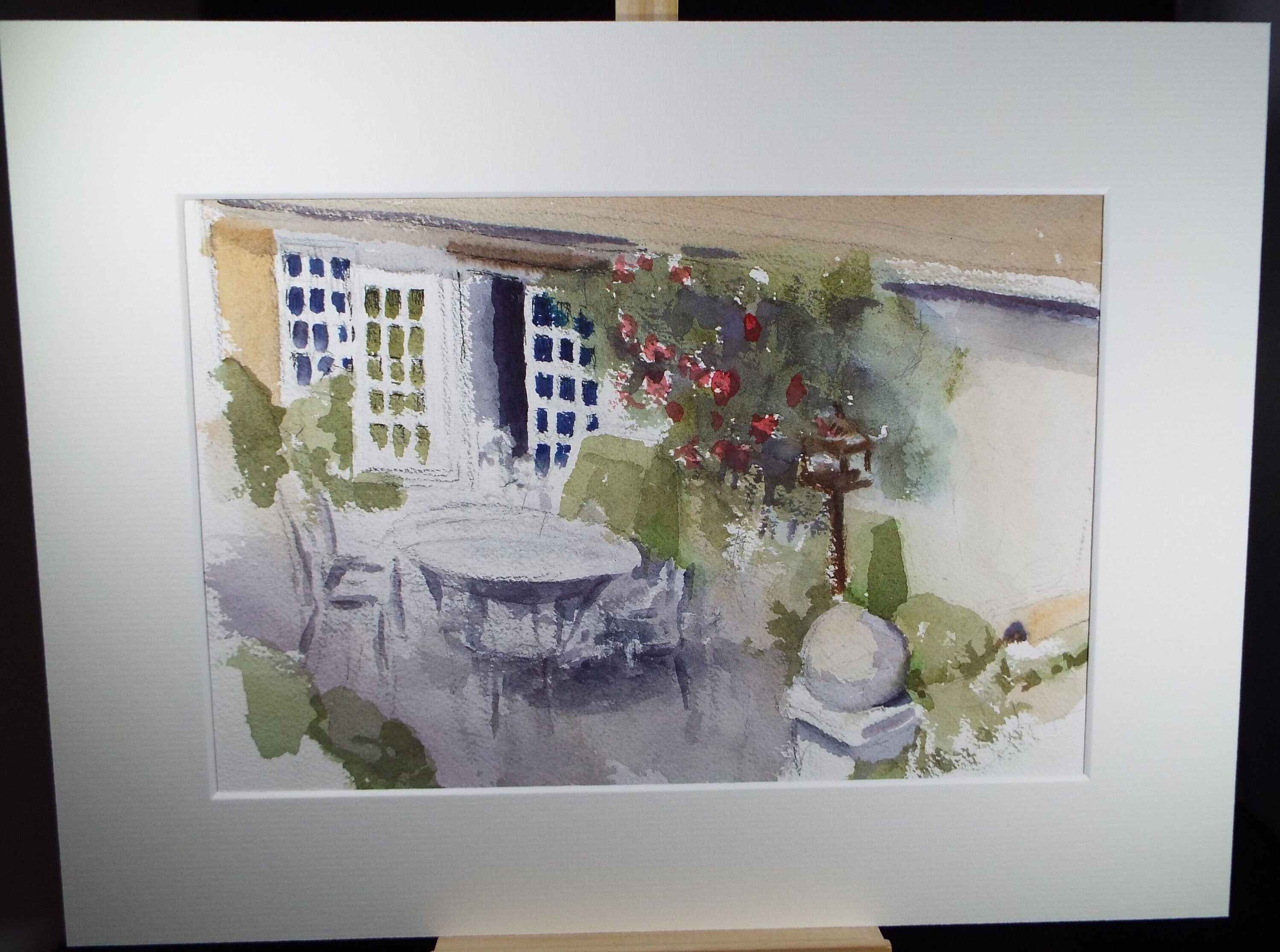 Original Watercolour on Paper, 'On the Terrace', Artist unknown, Circa 1990's