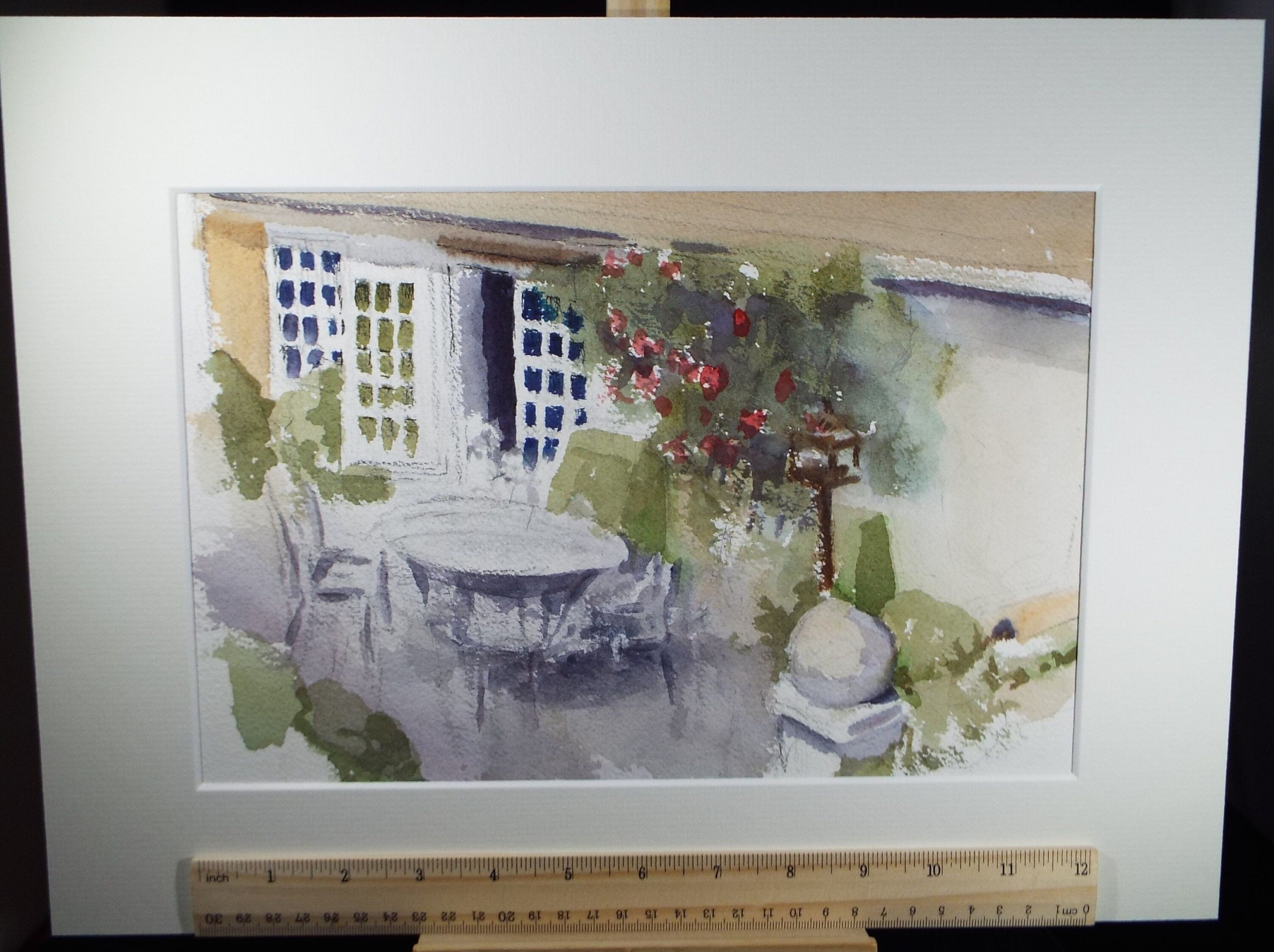 Original Watercolour on Paper, 'On the Terrace', Artist unknown, Circa 1990's