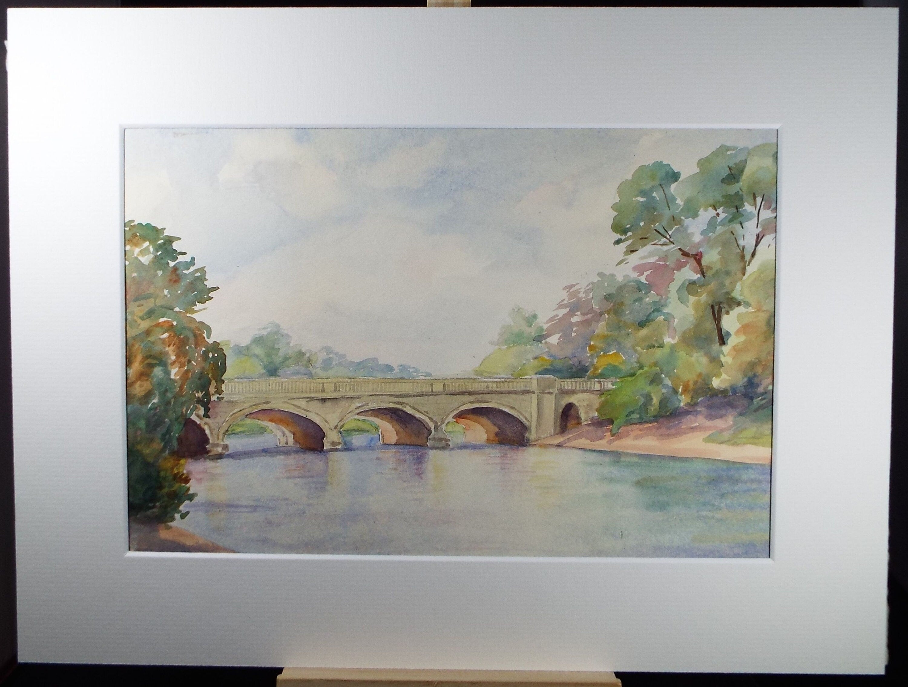 Original Watercolour 'Bridge over the lake', Mid 20th Century, Artist Unknown