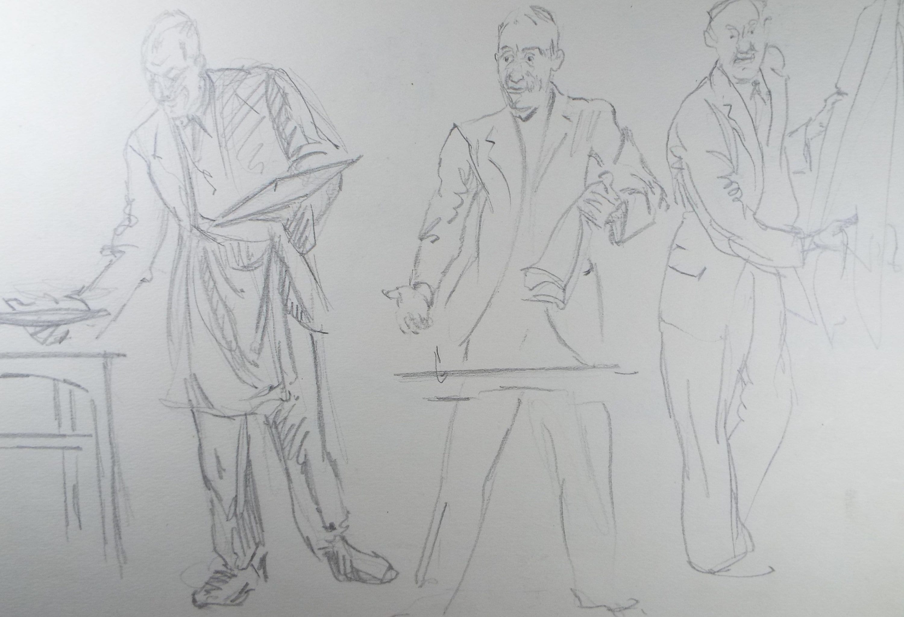 Original Pencil Drawing, 'Figure Studies of waiters', Ivy T. Attwell (20th Century, British)