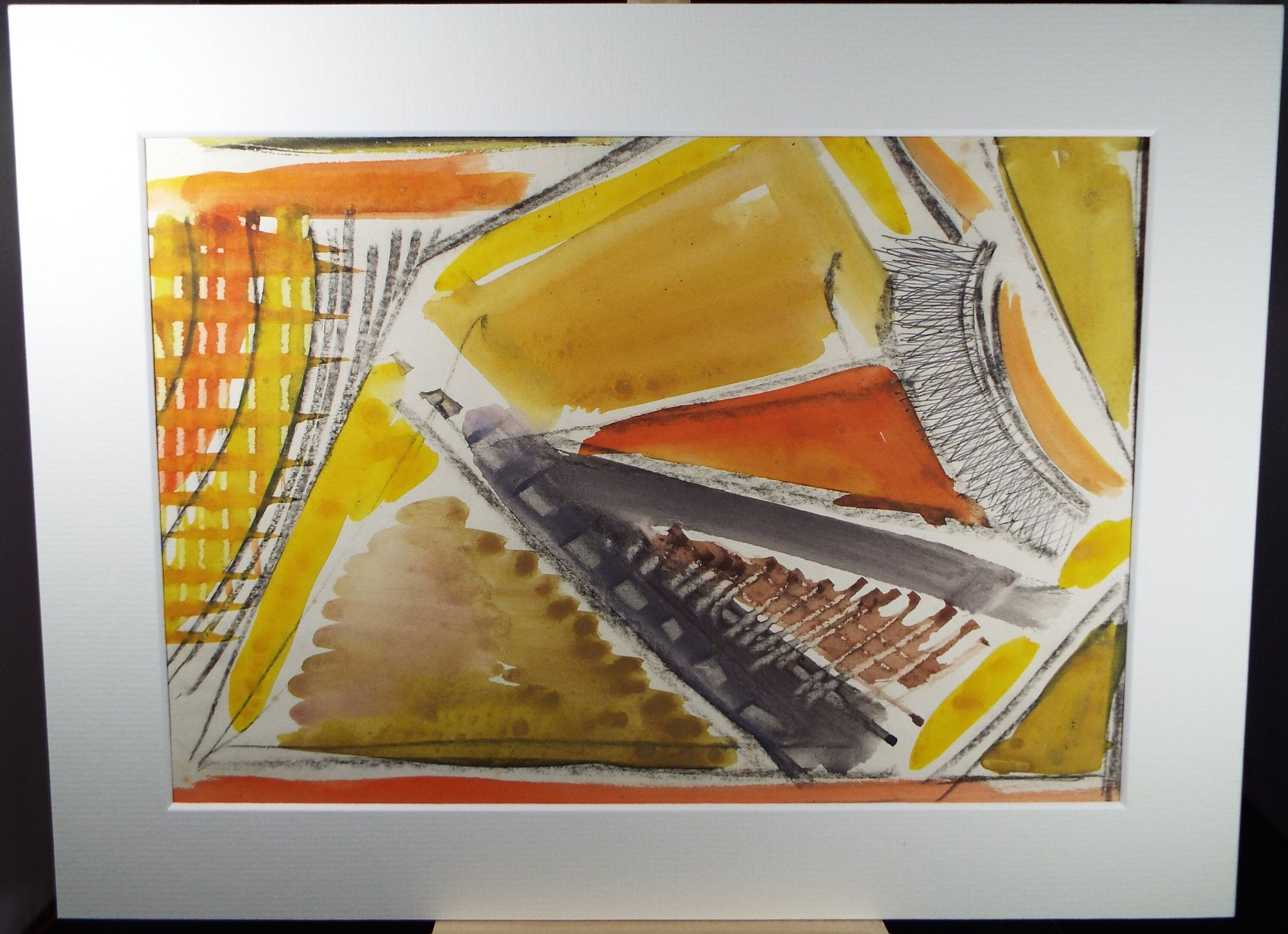 Original Watercolour, 'Abstract in Yellow and Orange', Mid 20th Century, Artist Unknown